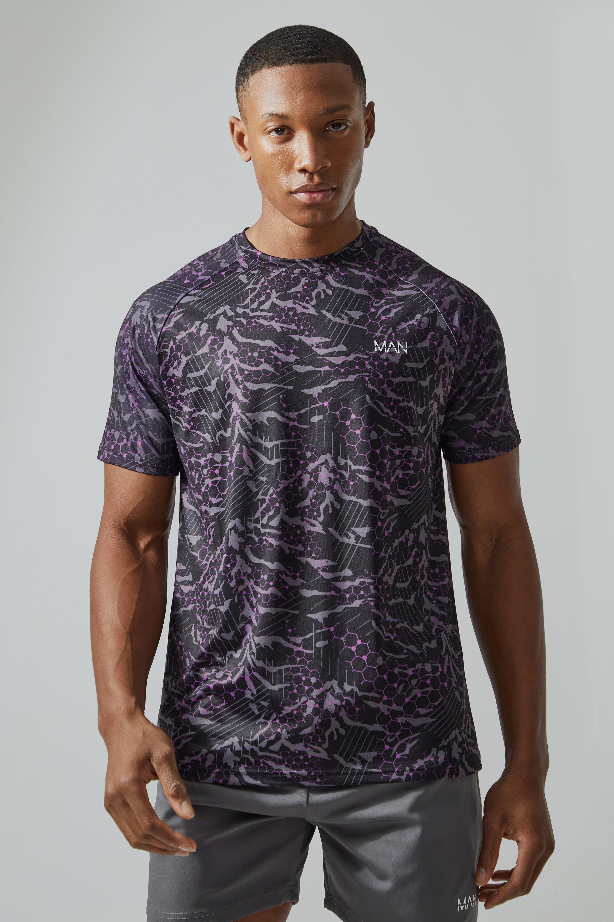 Mens Purple Man Active Geometric T-shirt, Purple