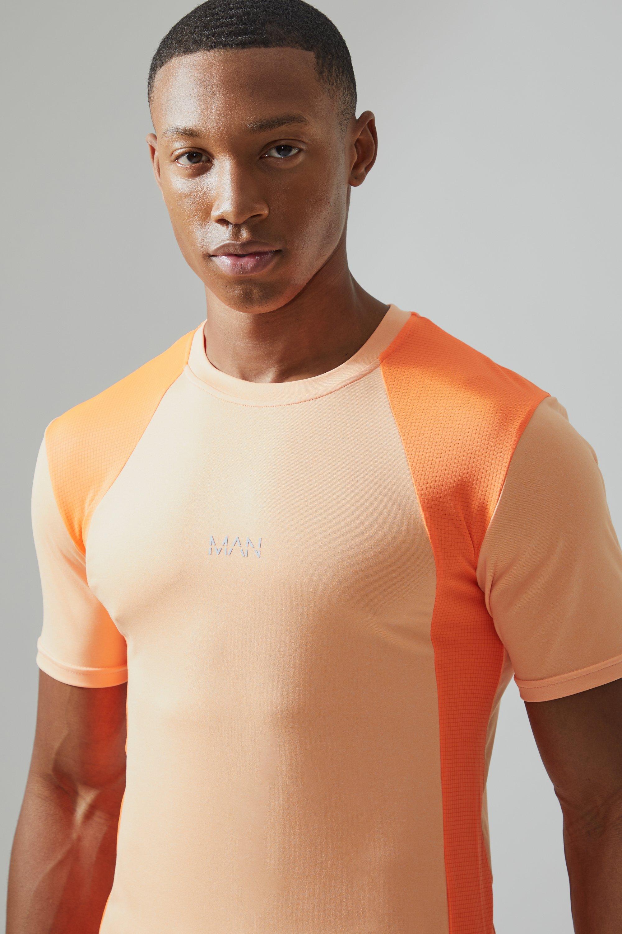 Mens Orange Man Active Mesh Muscle Fit Colour Block T-shirt