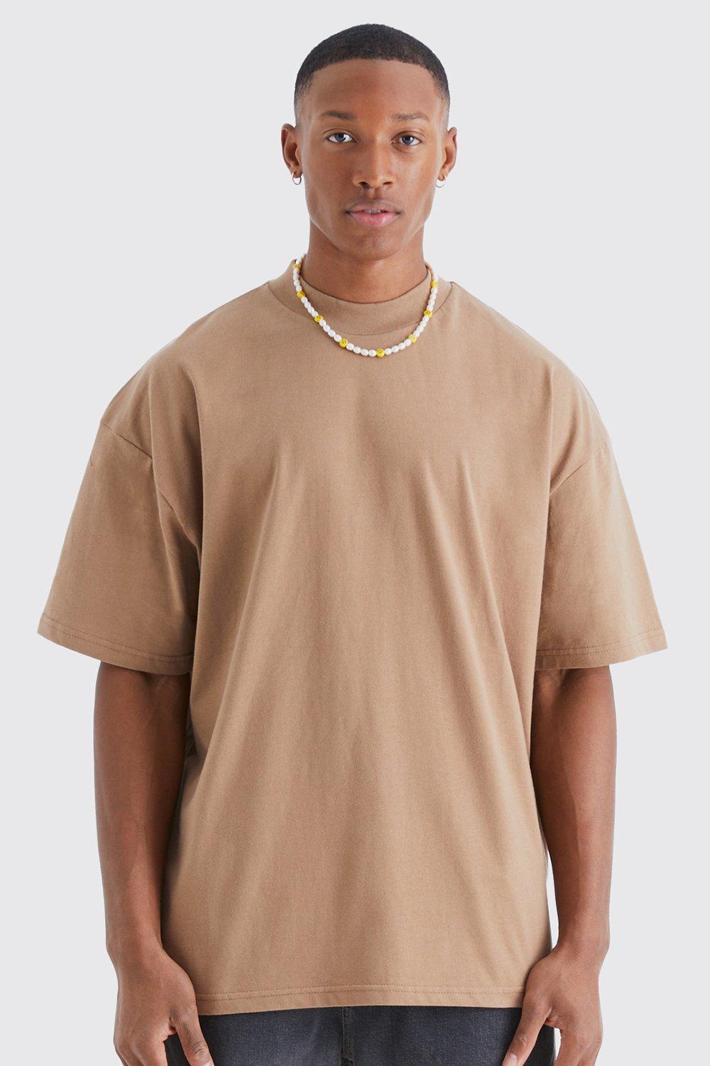 Image of T-shirt oversize pesante con girocollo esteso, Beige