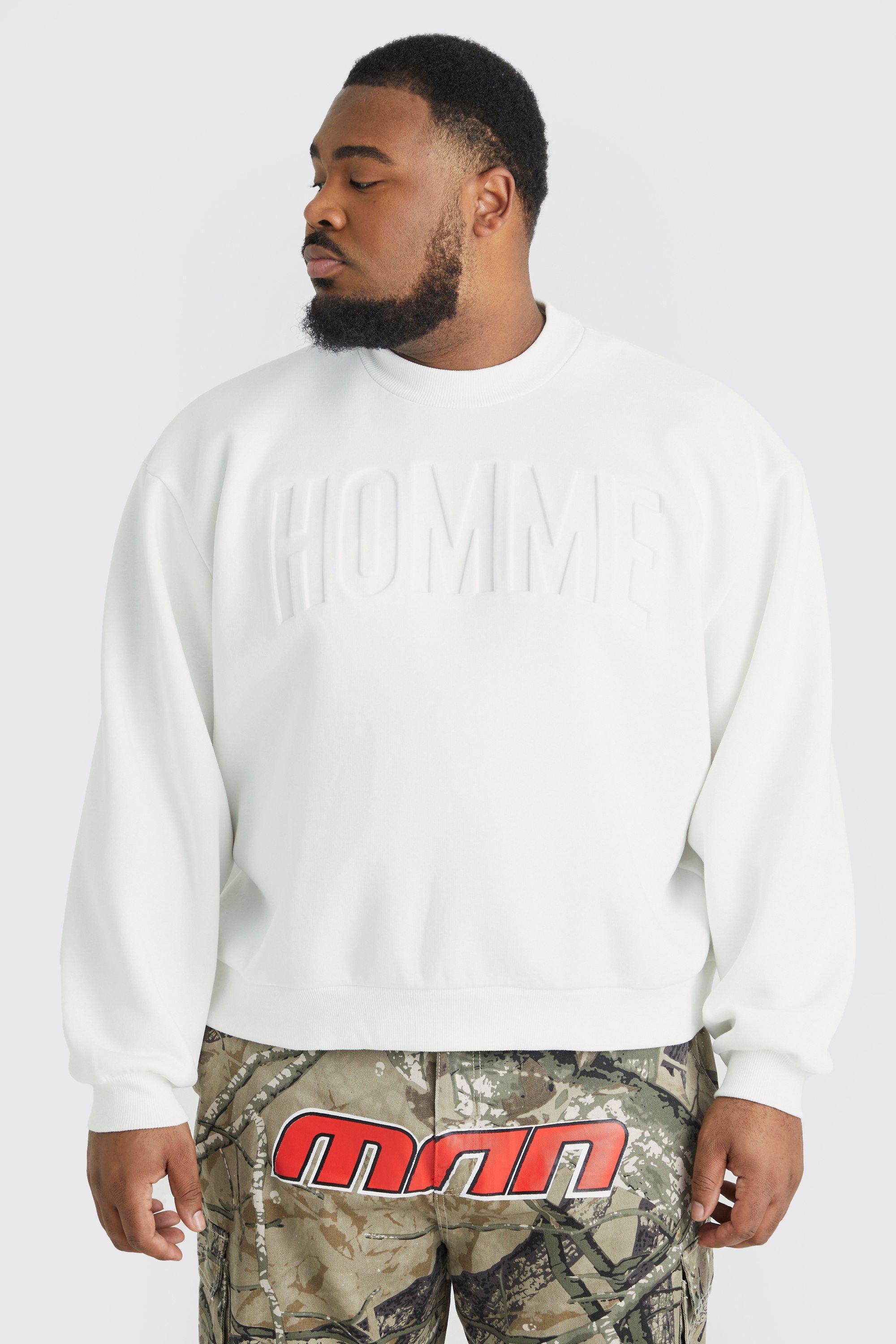 Mens Cream Plus Homme Oversized Boxy Debossed Sweatshirt, Cream