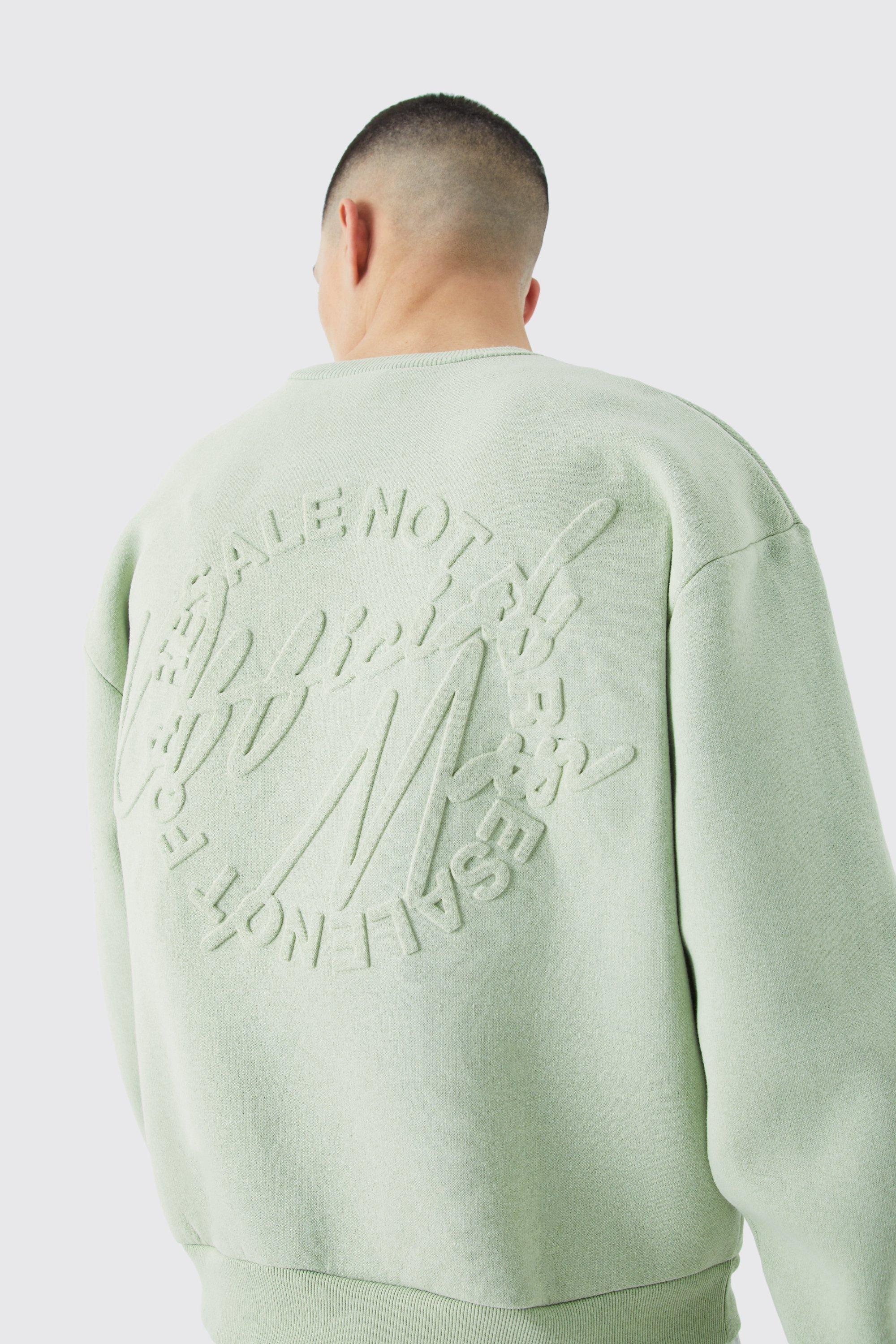 Mens Green Official Oversized Boxy Embossed Sweatshirt, Green