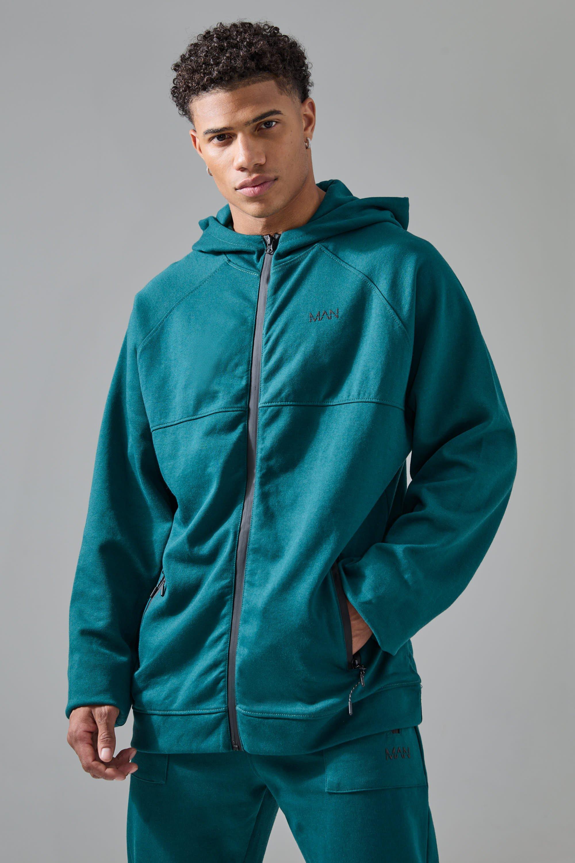 Mens Green Man Active Fleece Oversized Zip Thru Hoodie, Green