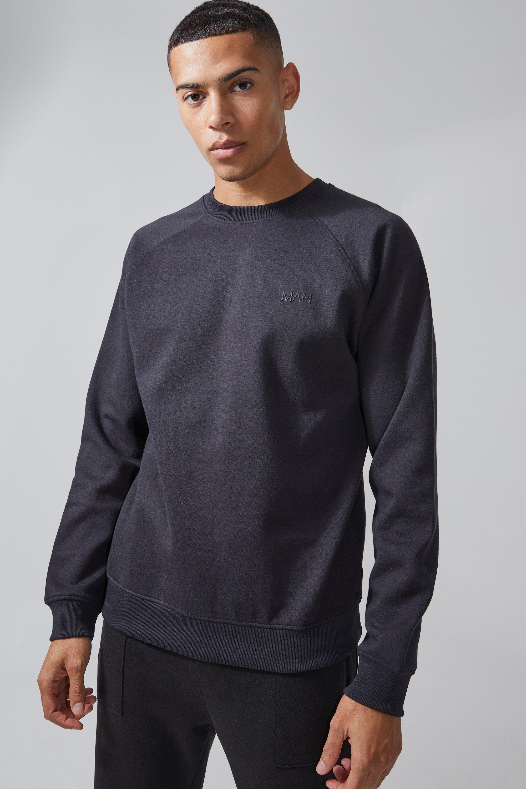 Mens Black Man Active Fleece Sweatshirt, Black