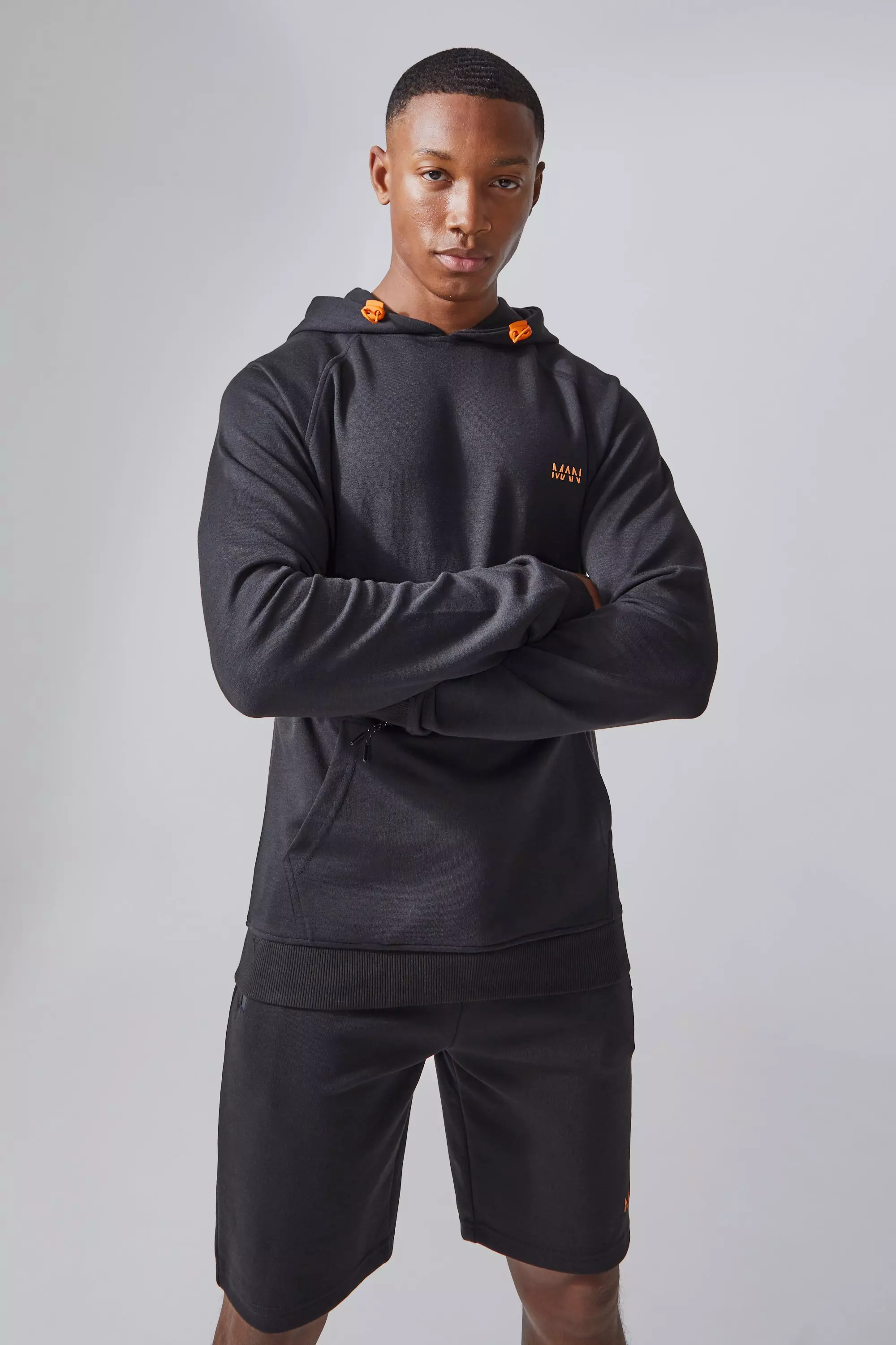 Man Active Fleece Hoodie And Shorts Set boohooMAN USA