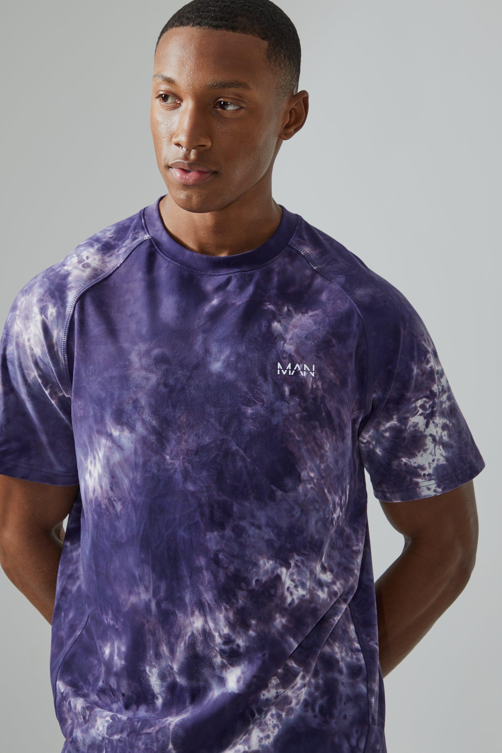 Mens Purple Man Active Core Fit Tie Dye T-shirt, Purple