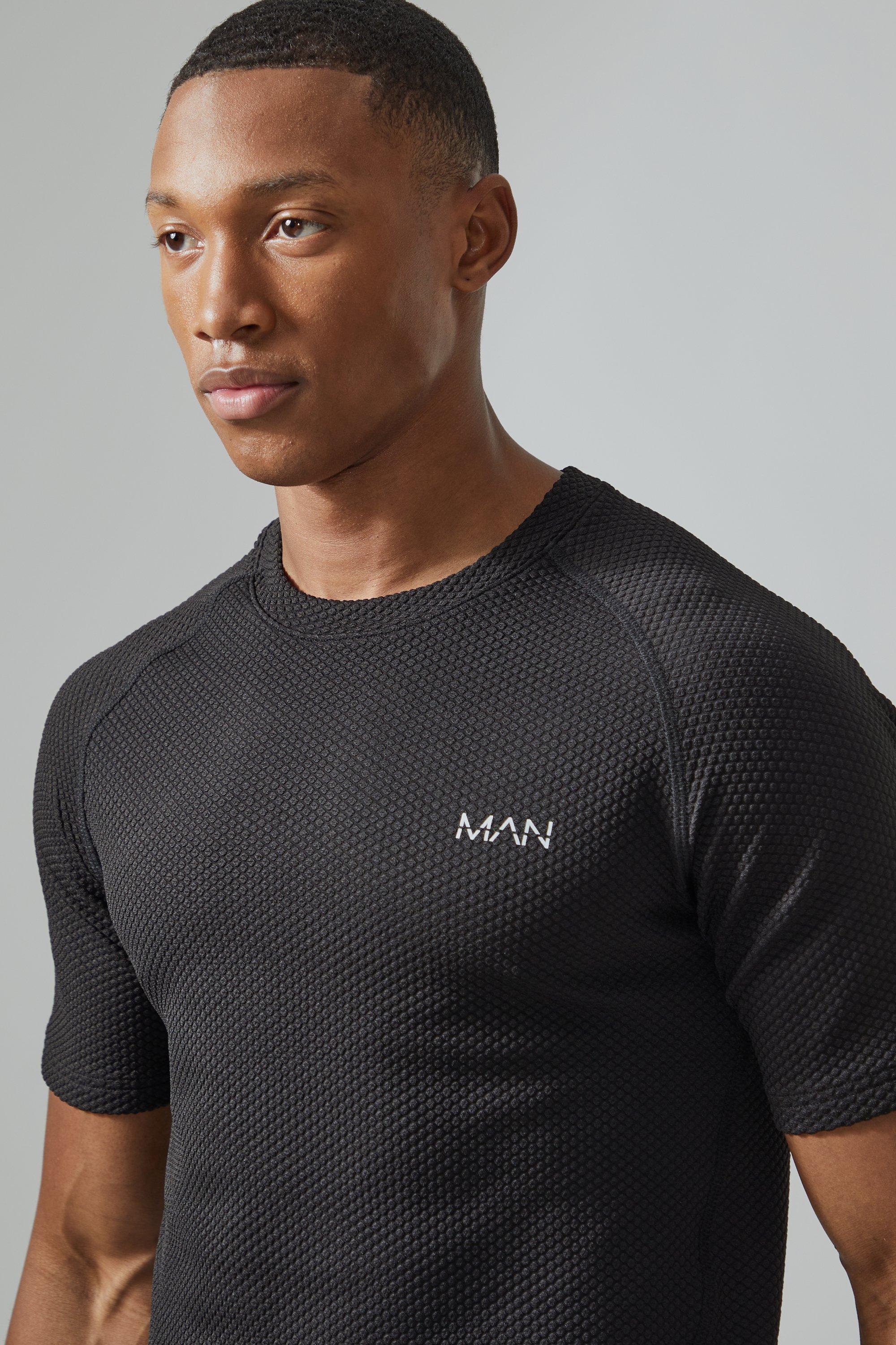 Mens Black Man Active Muscle Fit Textured T-shirt, Black