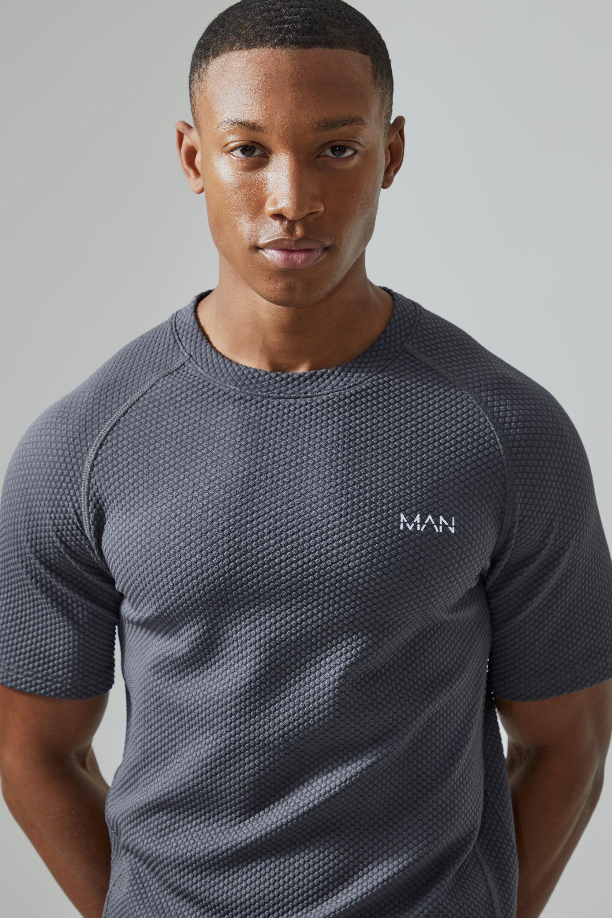Mens Grey Man Active Muscle Fit Textured T-shirt, Grey