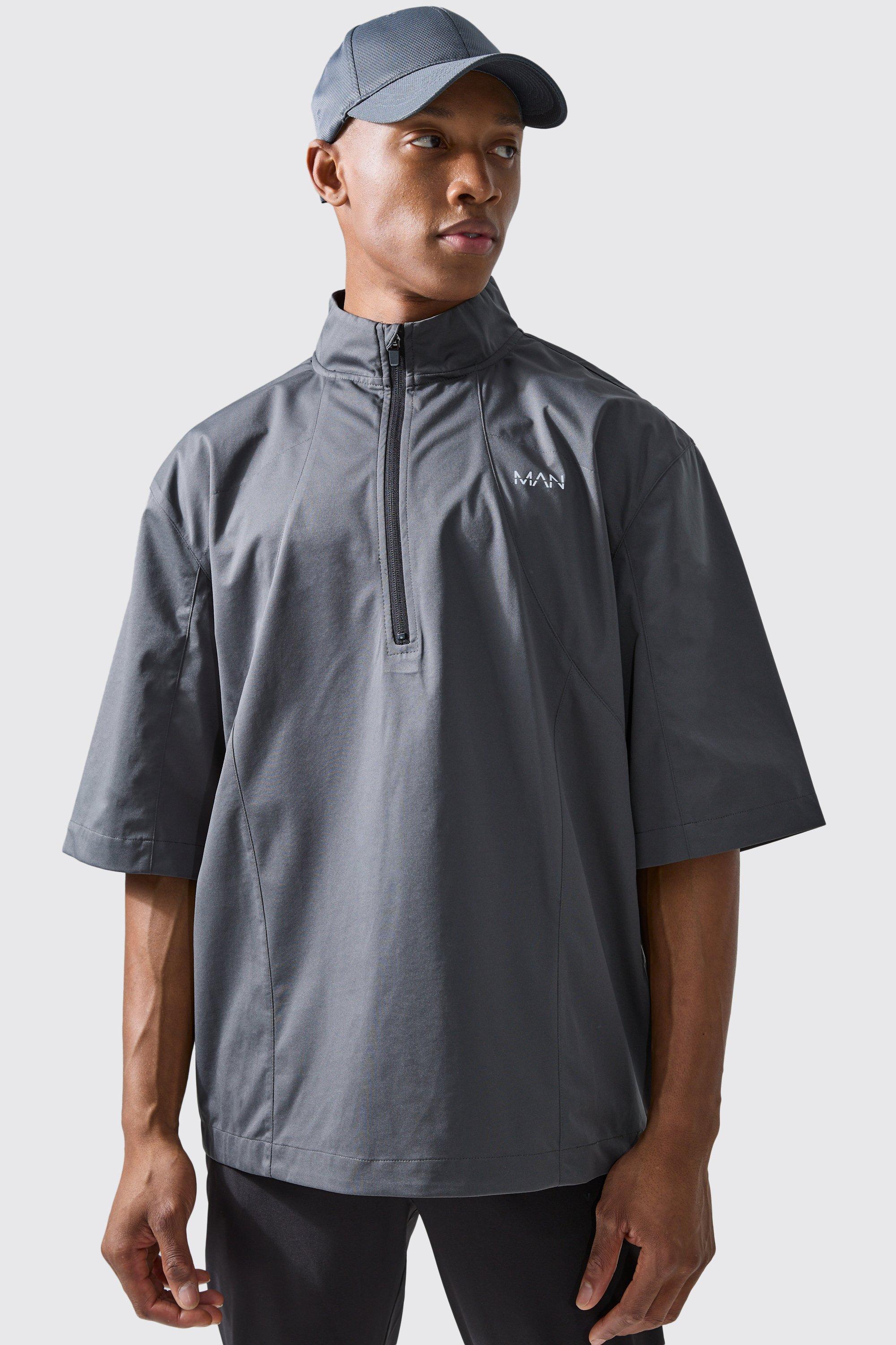 Mens Grey Man Active Oversized Golf Funnel Zip Jacket, Grey