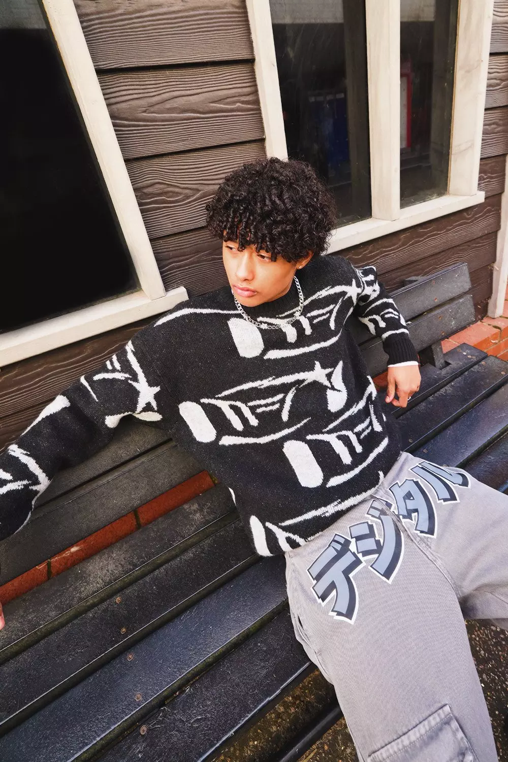 Oversized Brushed All Over Print Knit Sweater | boohooMAN USA