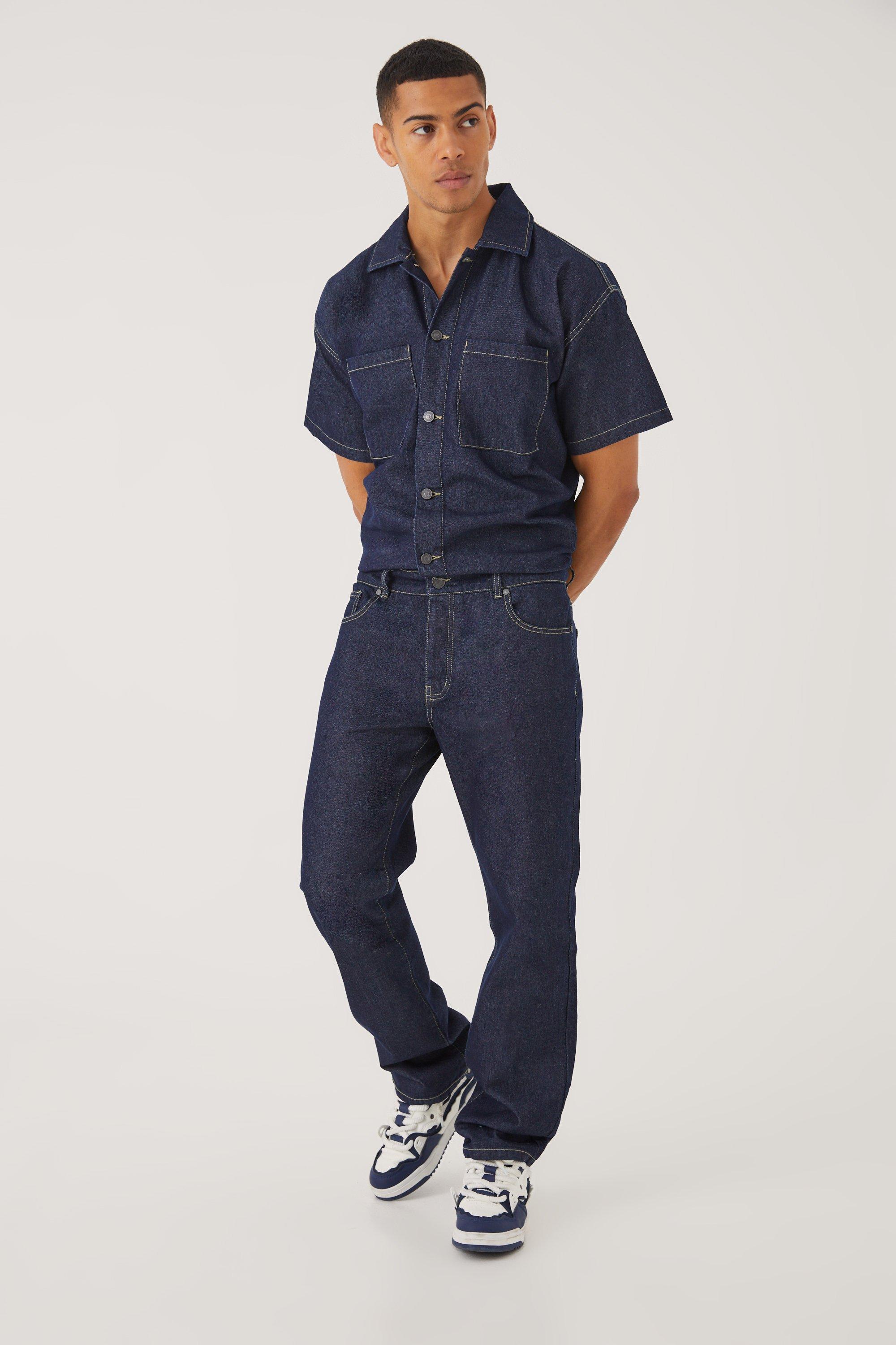 Men’s Vintage Workwear Inspired Clothing Mens Relaxed Fit Denim Jumpsuit - Blue - M $100.00 AT vintagedancer.com