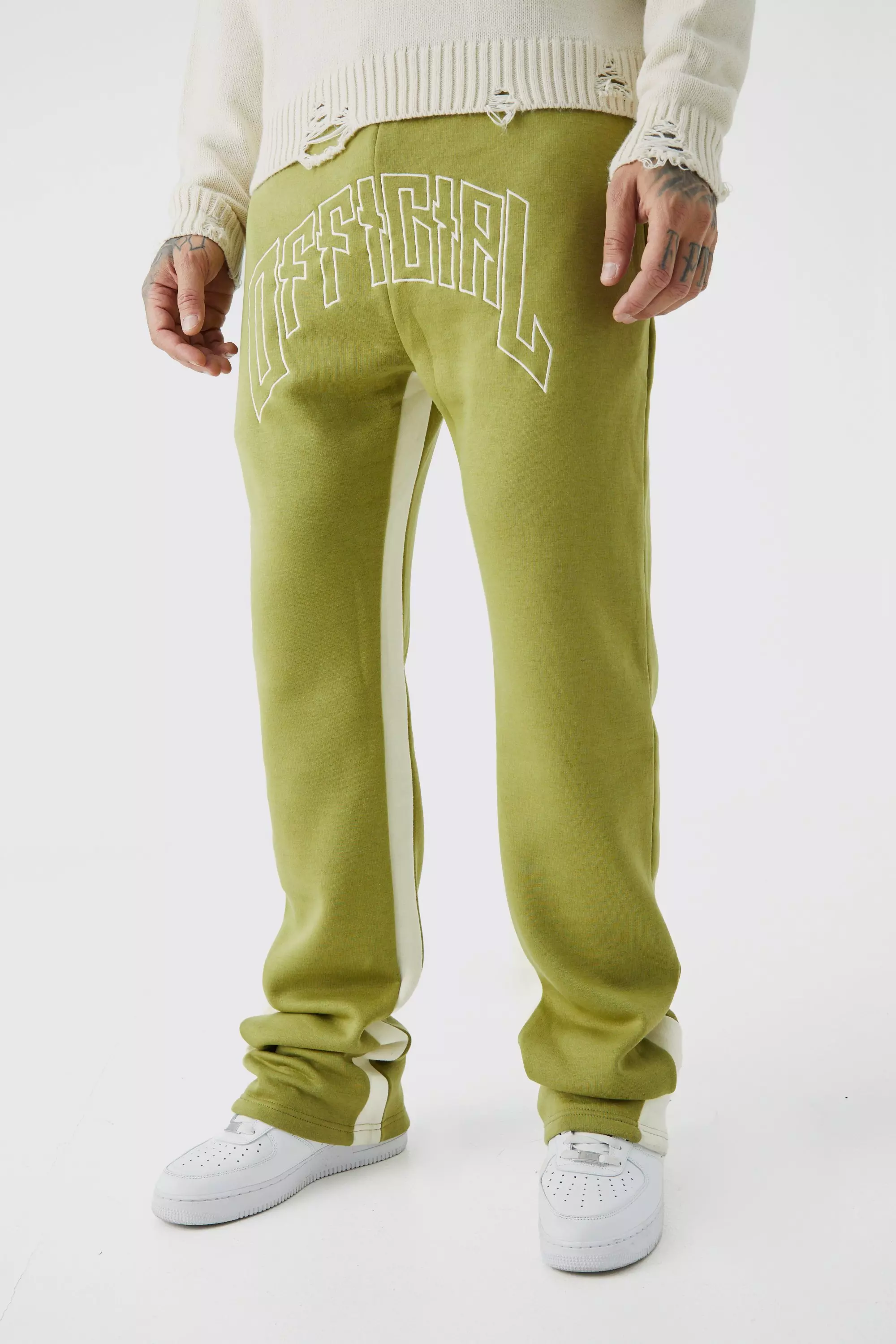 Slim Stacked Flare Star Print Gusset Sweatpants | boohooMAN USA