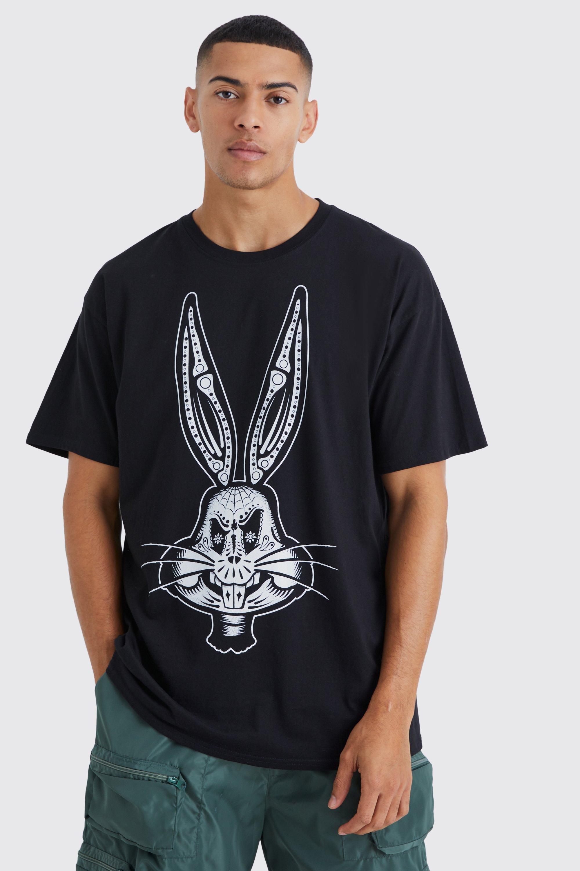 Mens Black Oversized Evil Bugs Bunny License T-shirt, Black