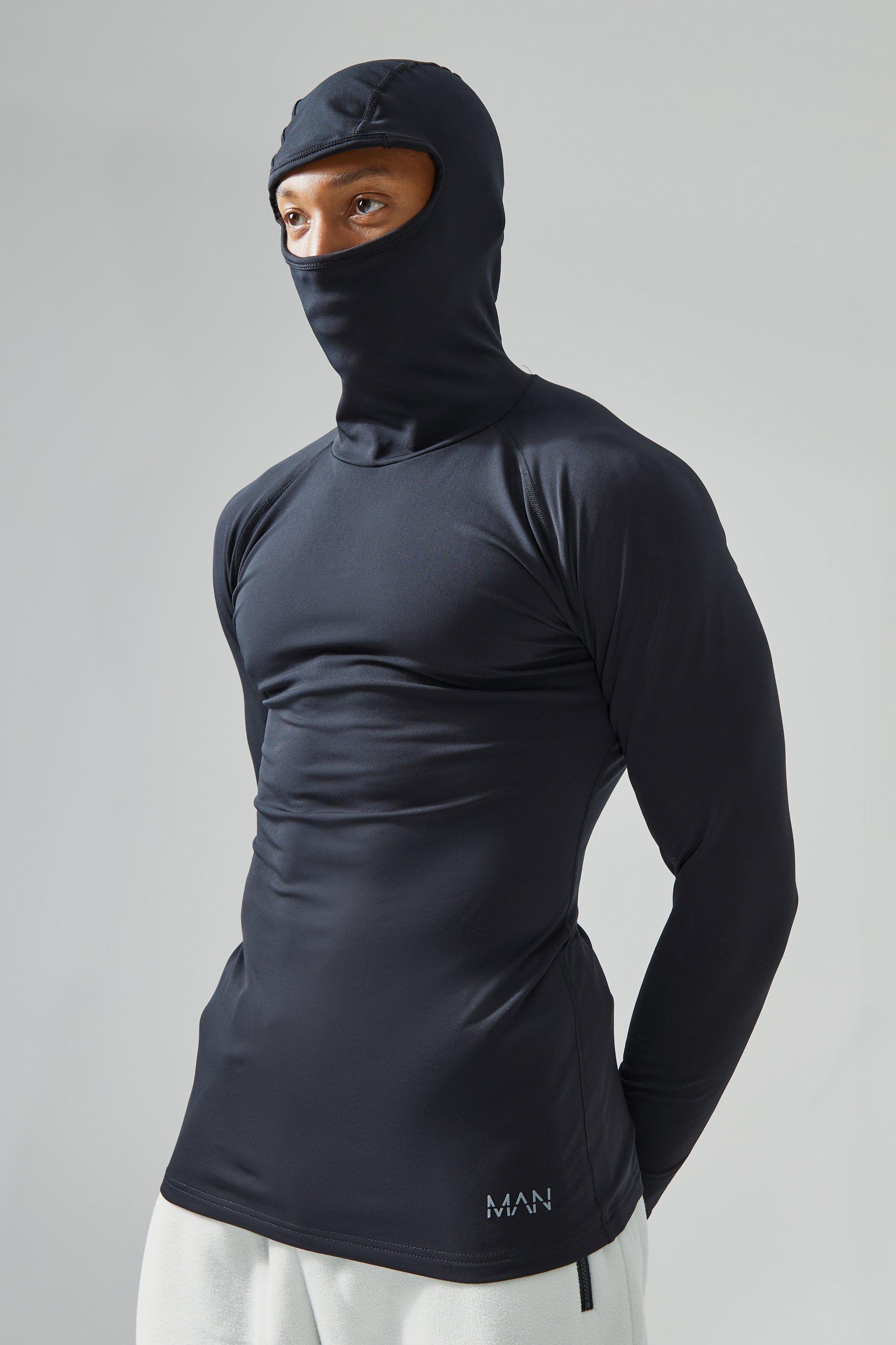 Mens Black Man Active Fleece Lined Head Cover Base Layer, Black