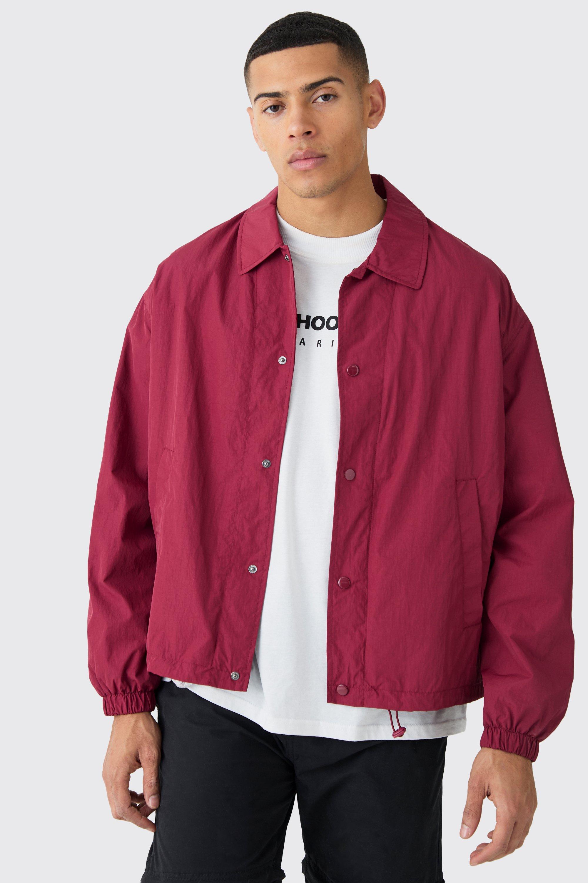 Mens Red Crinkle Nylon Coach Jacket, Red