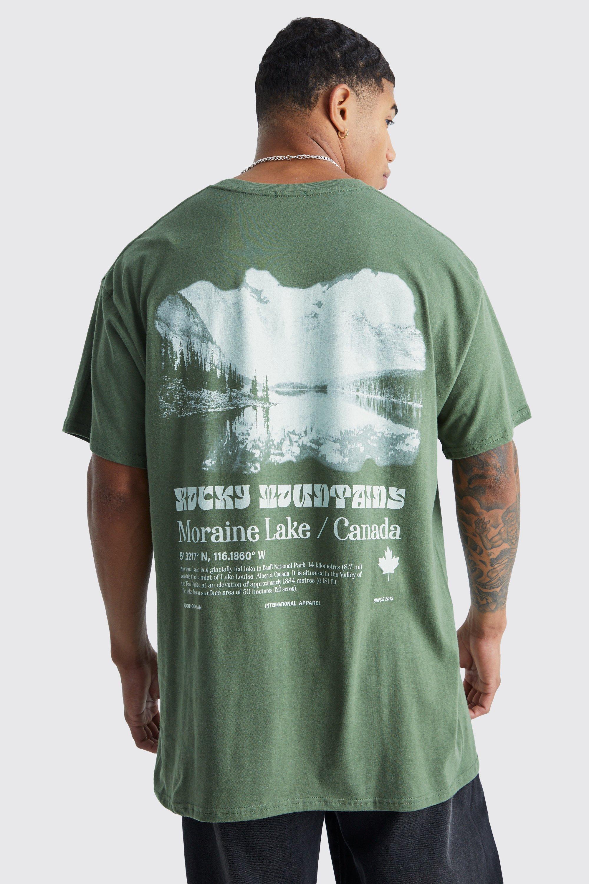 Mens Green Oversized Lake Canada Graphic T-shirt, Green