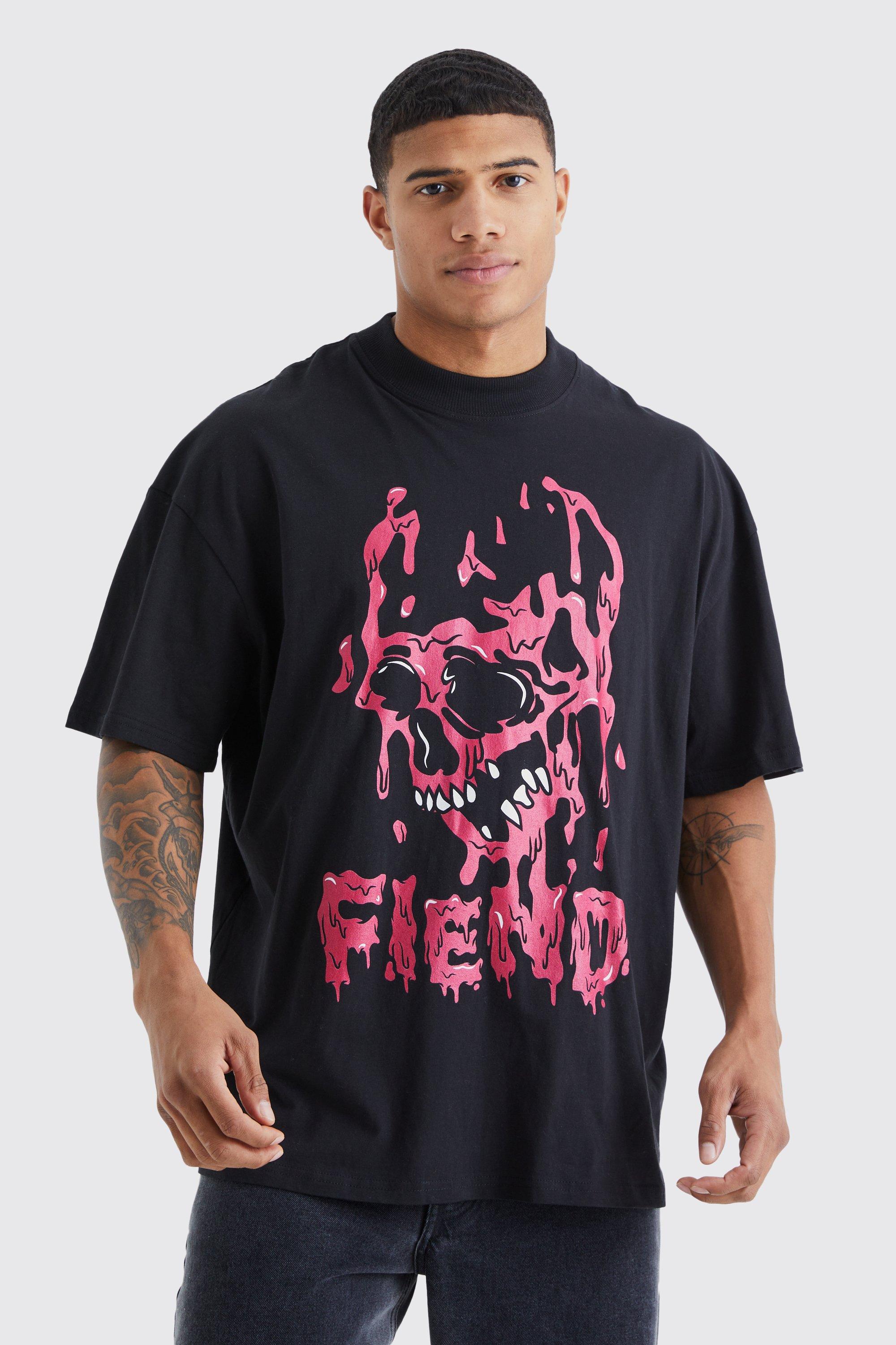 Mens Black Oversized Skull Drip Graphic Ex Neck T-shirt, Black