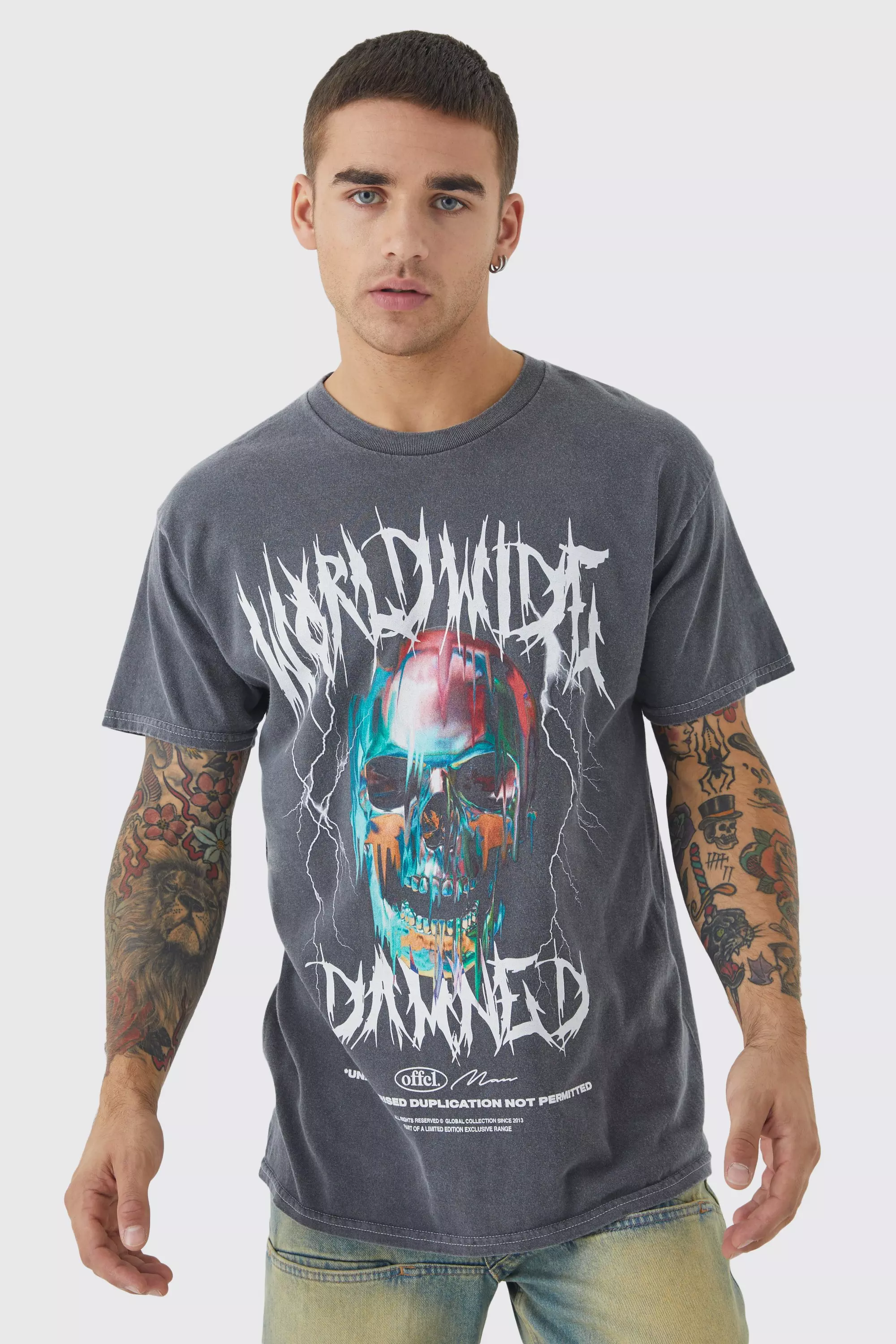 Oversized Overdyed Skull Graphic T-shirt