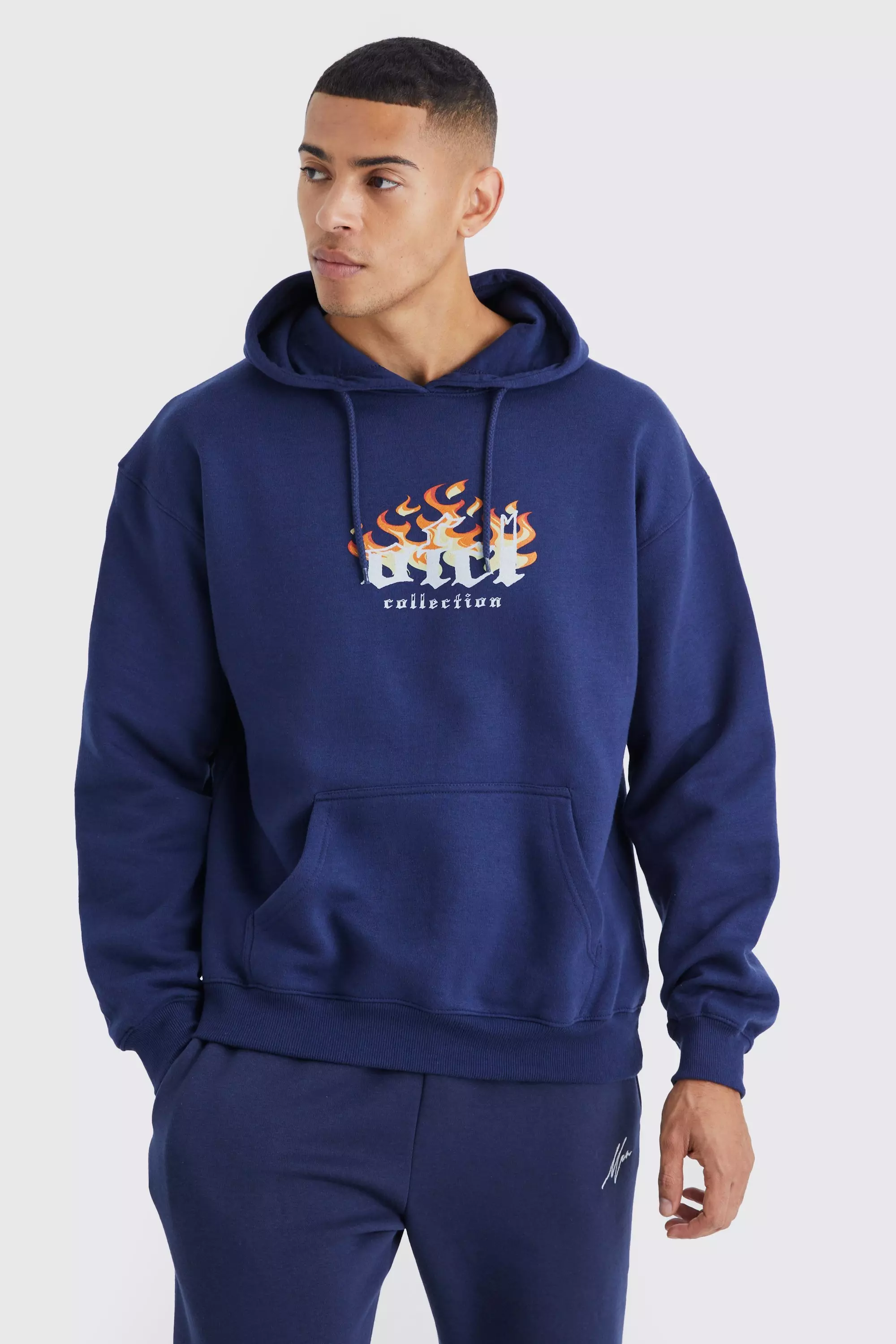 Oversized Ofcl Flames Graphic Hoodie boohooMAN USA