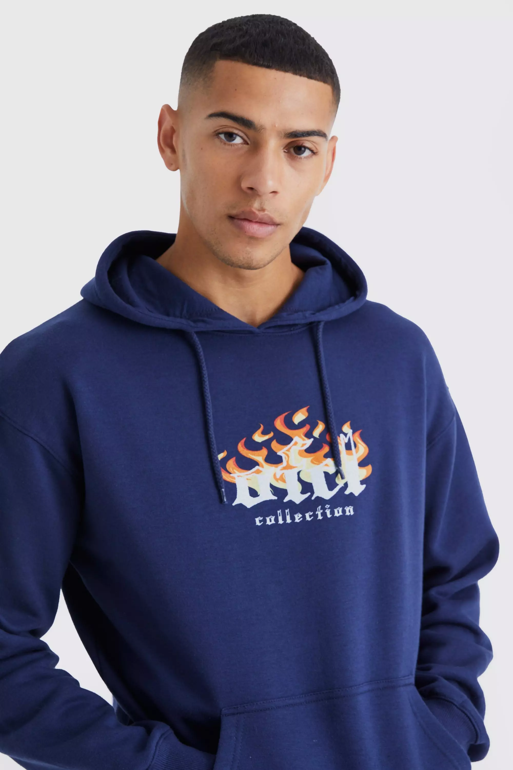 Oversized Ofcl Flames Graphic Hoodie boohooMAN USA