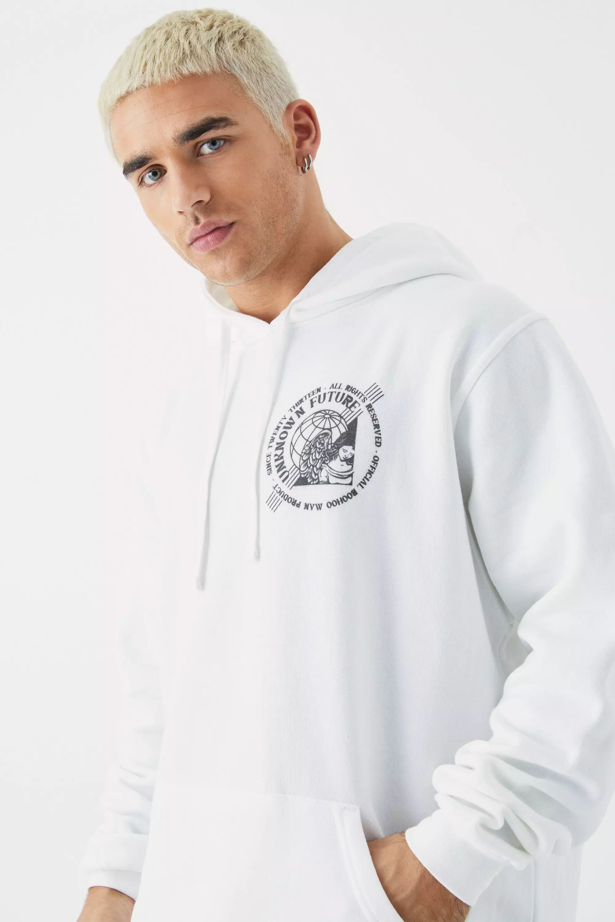 Boohoo white online hoodie