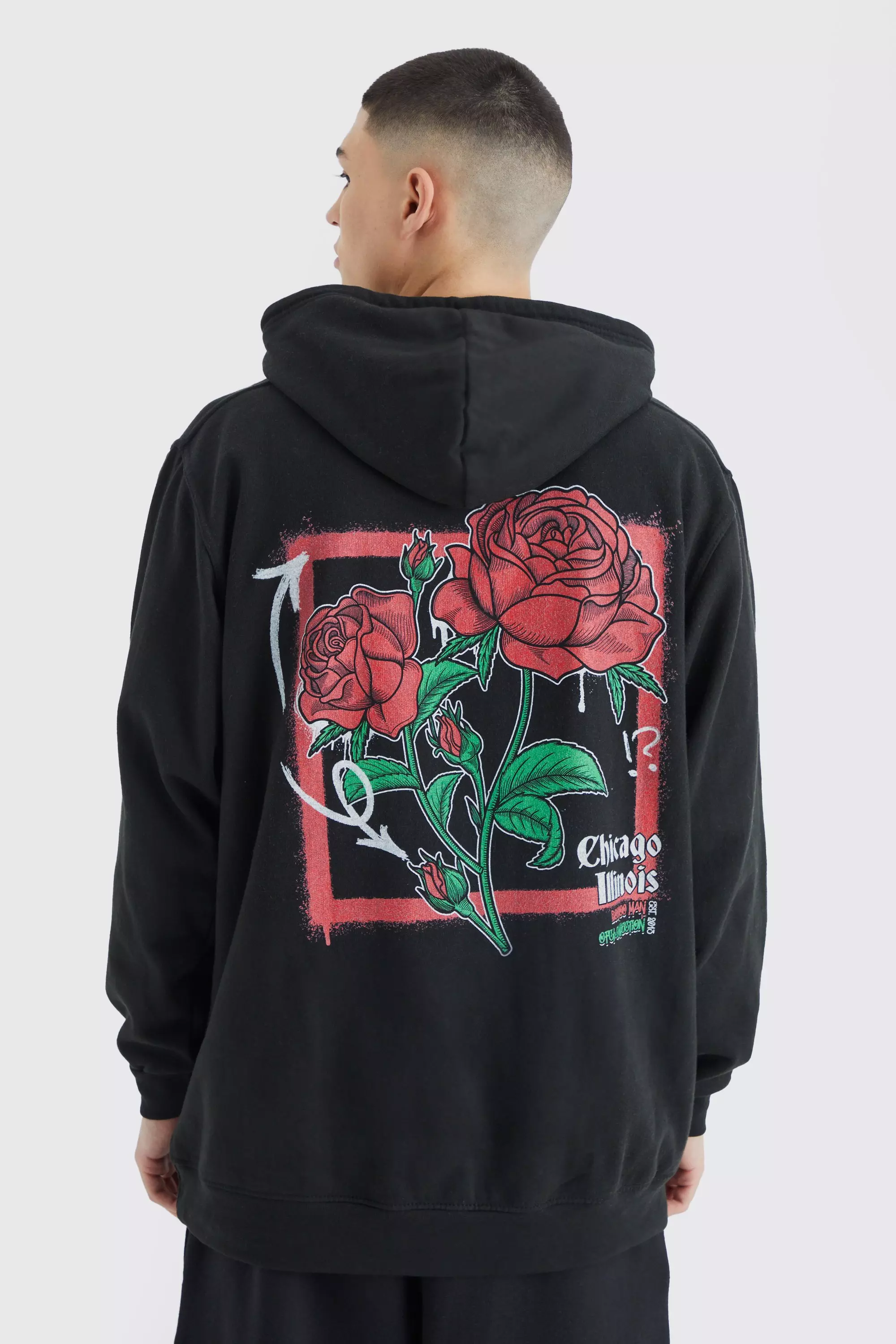 Oversized Rose Graphic Hoodie