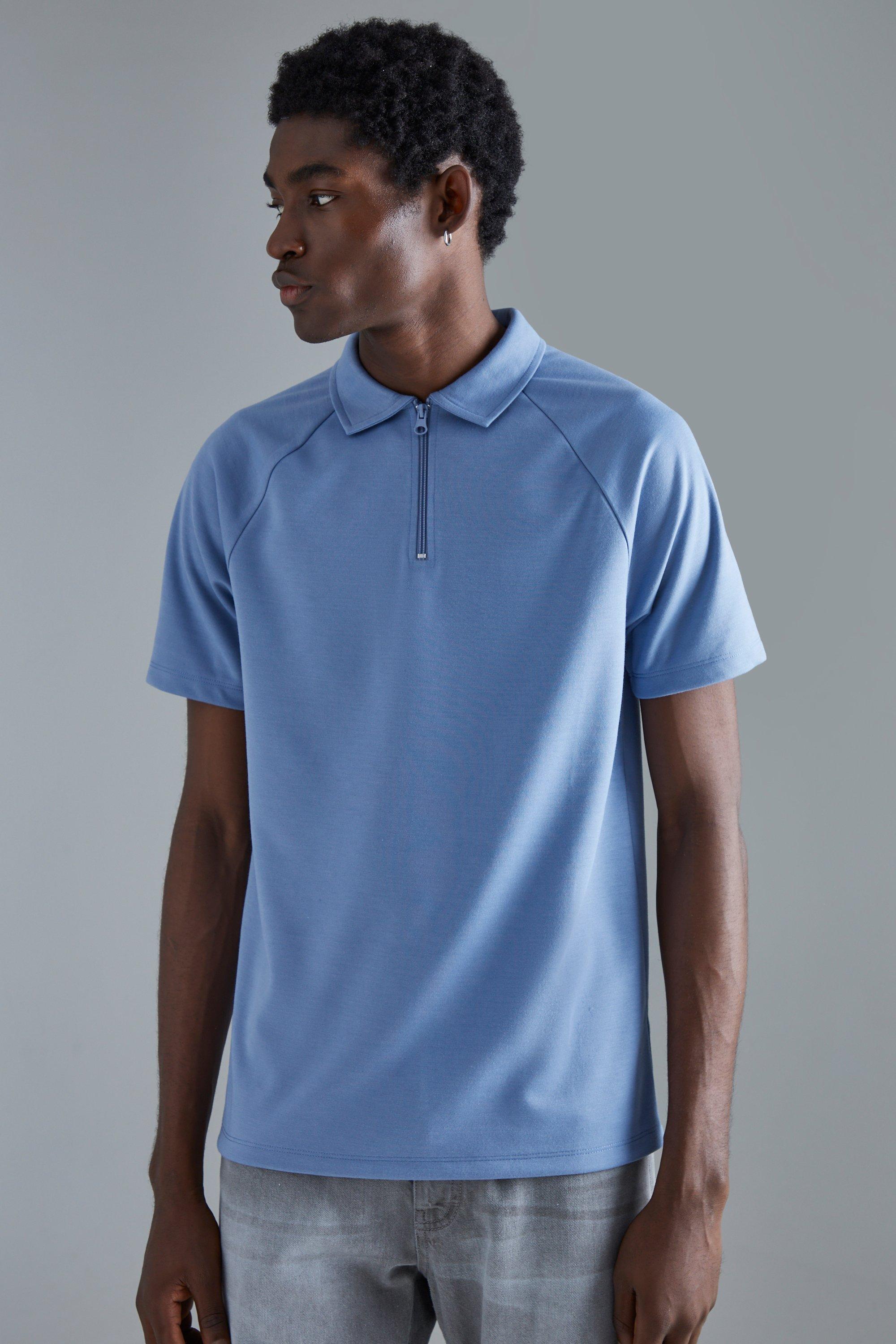 Image of Polo Slim Fit con maniche raglan e zip sul colletto, Azzurro