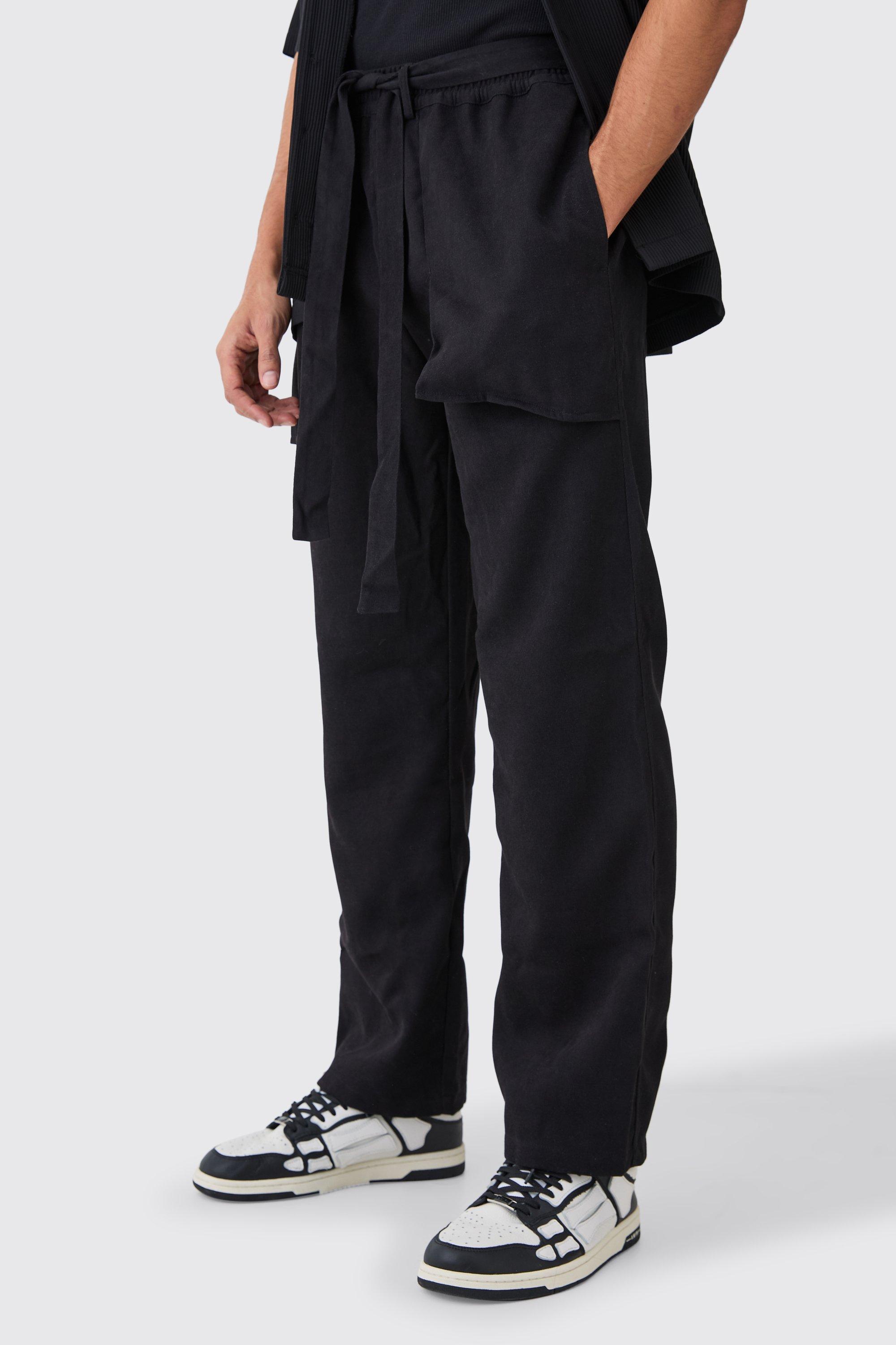 pantalon large à taille élastiquée homme - noir - 34r, noir