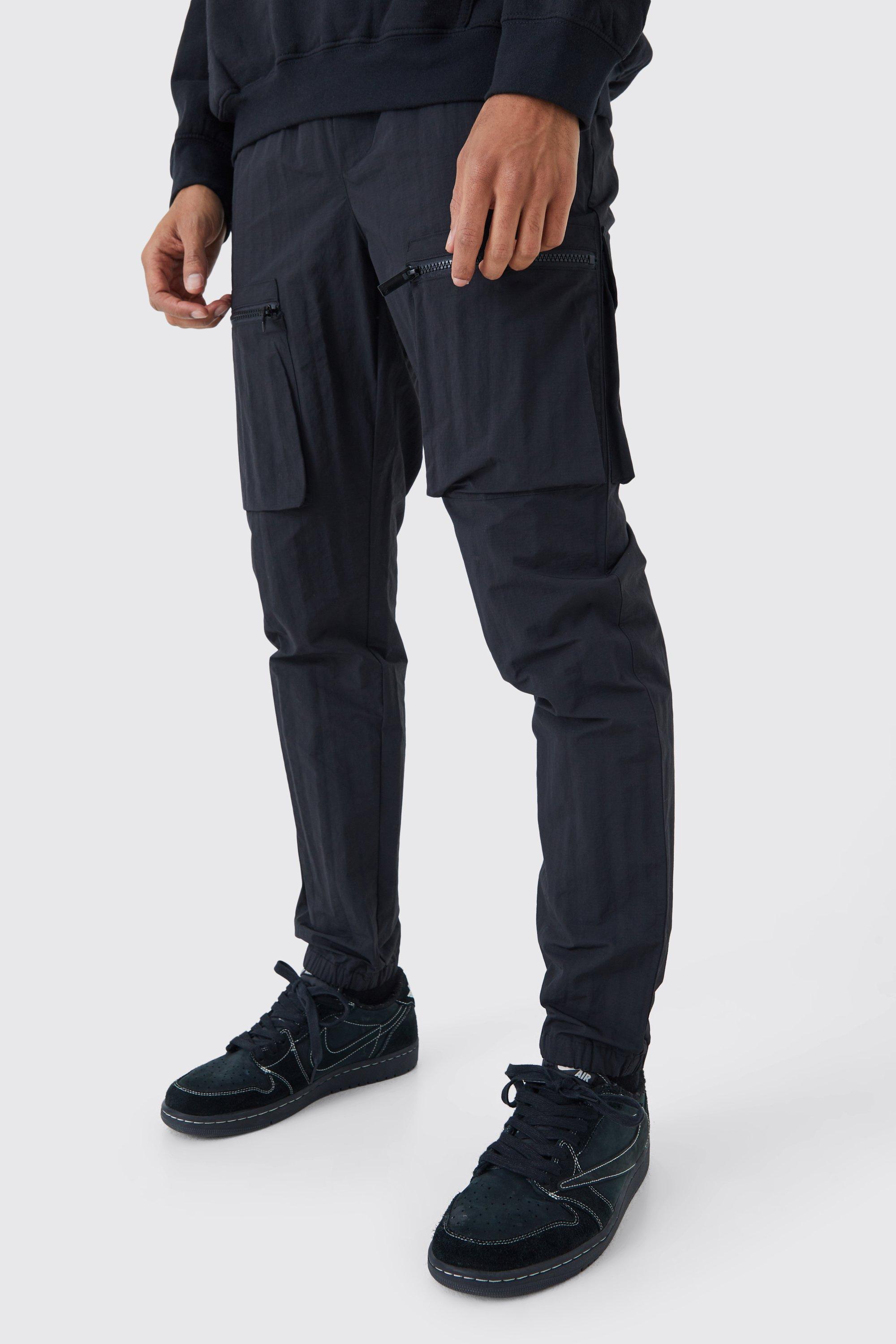 pantalon cargo slim en nylon homme - noir - 34r, noir
