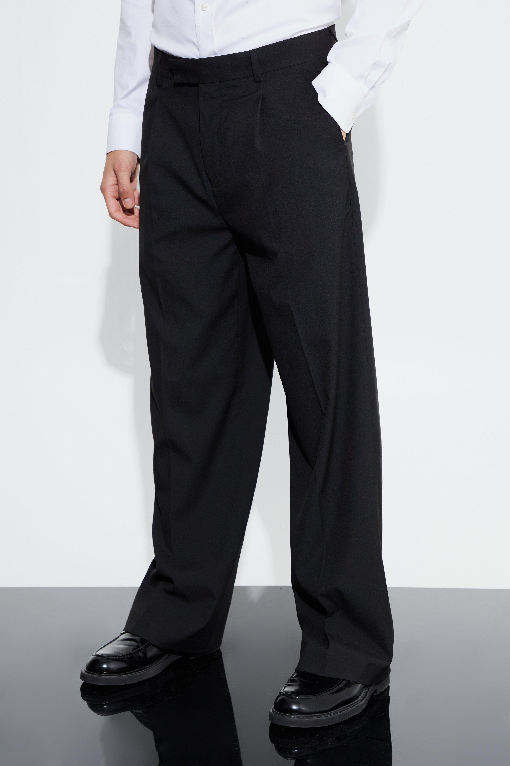 pantalon de costume large à détails pincés homme - noir - 34, noir