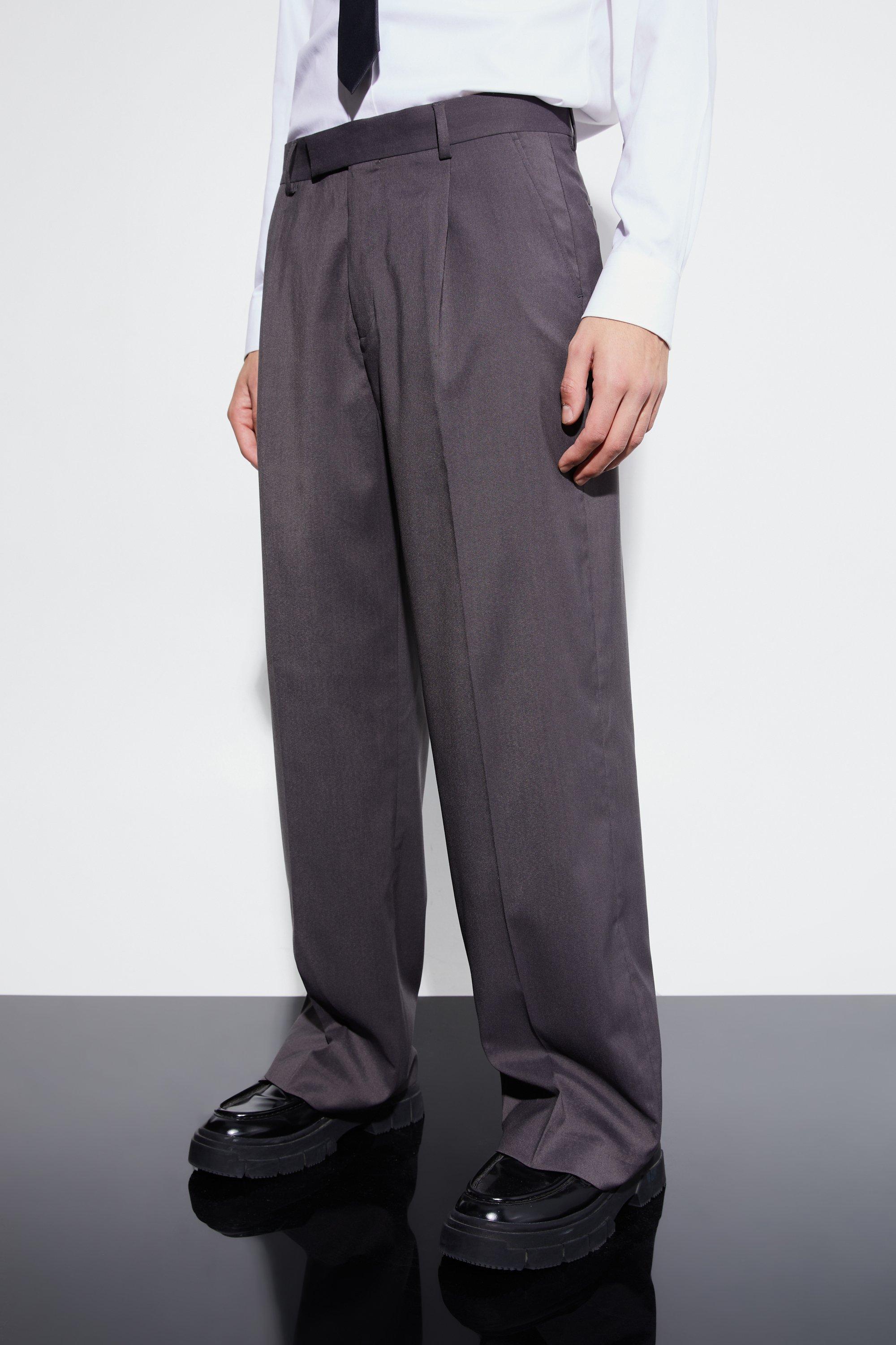 mens grey wide fit pleat front tailored trouser, grey