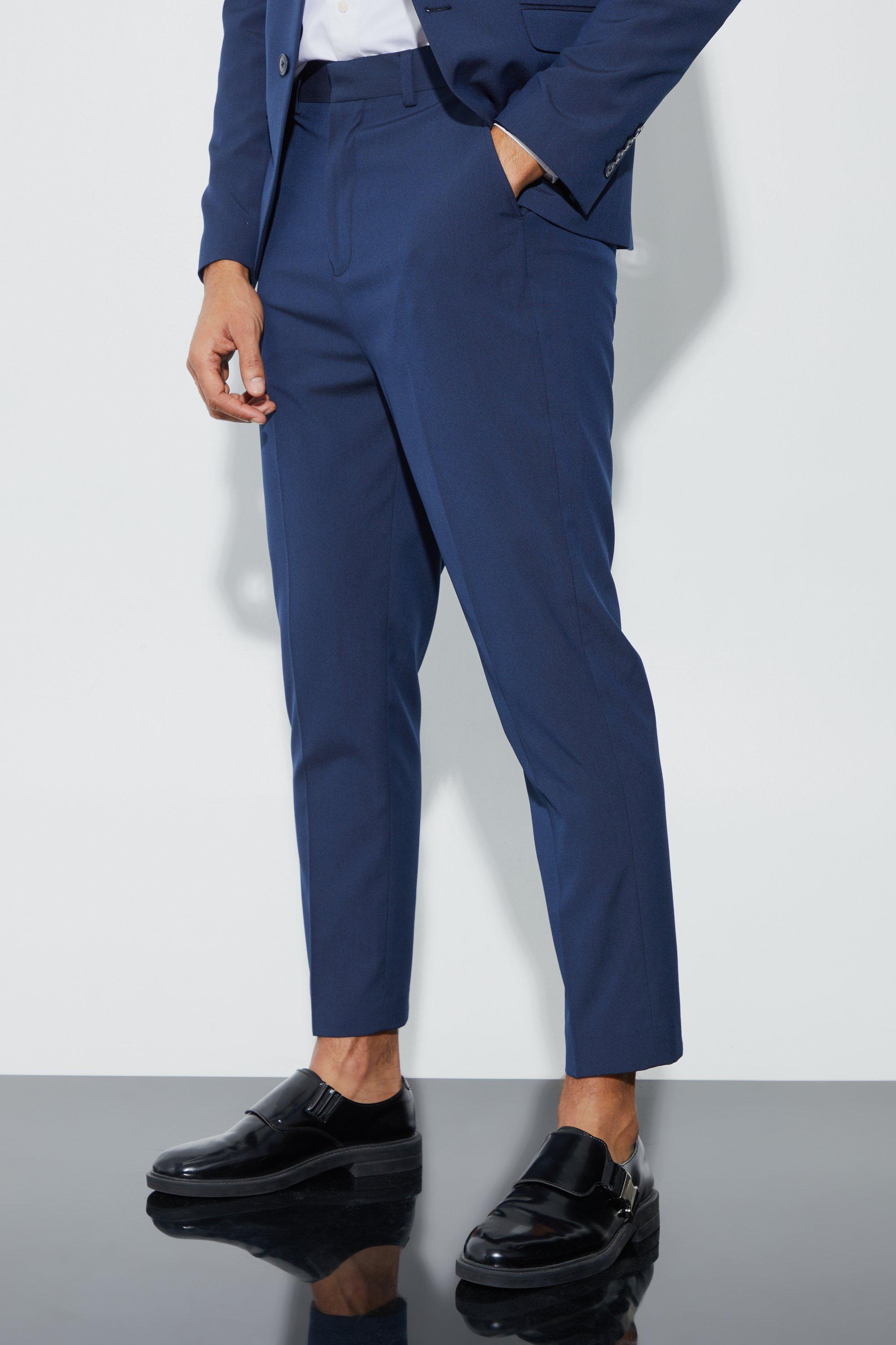 Mens Navy High Rise Tapered Crop Tailored Trouser, Navy