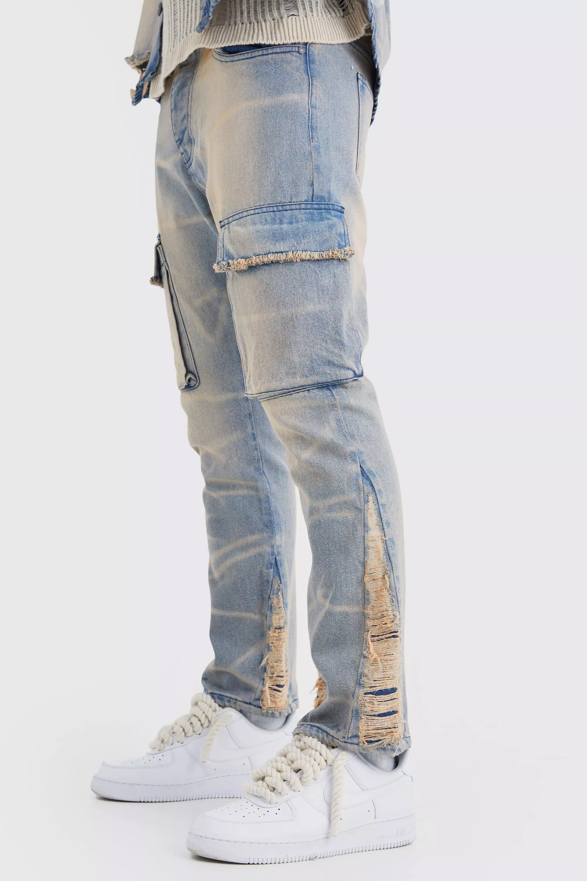 women's distress cargo jeans