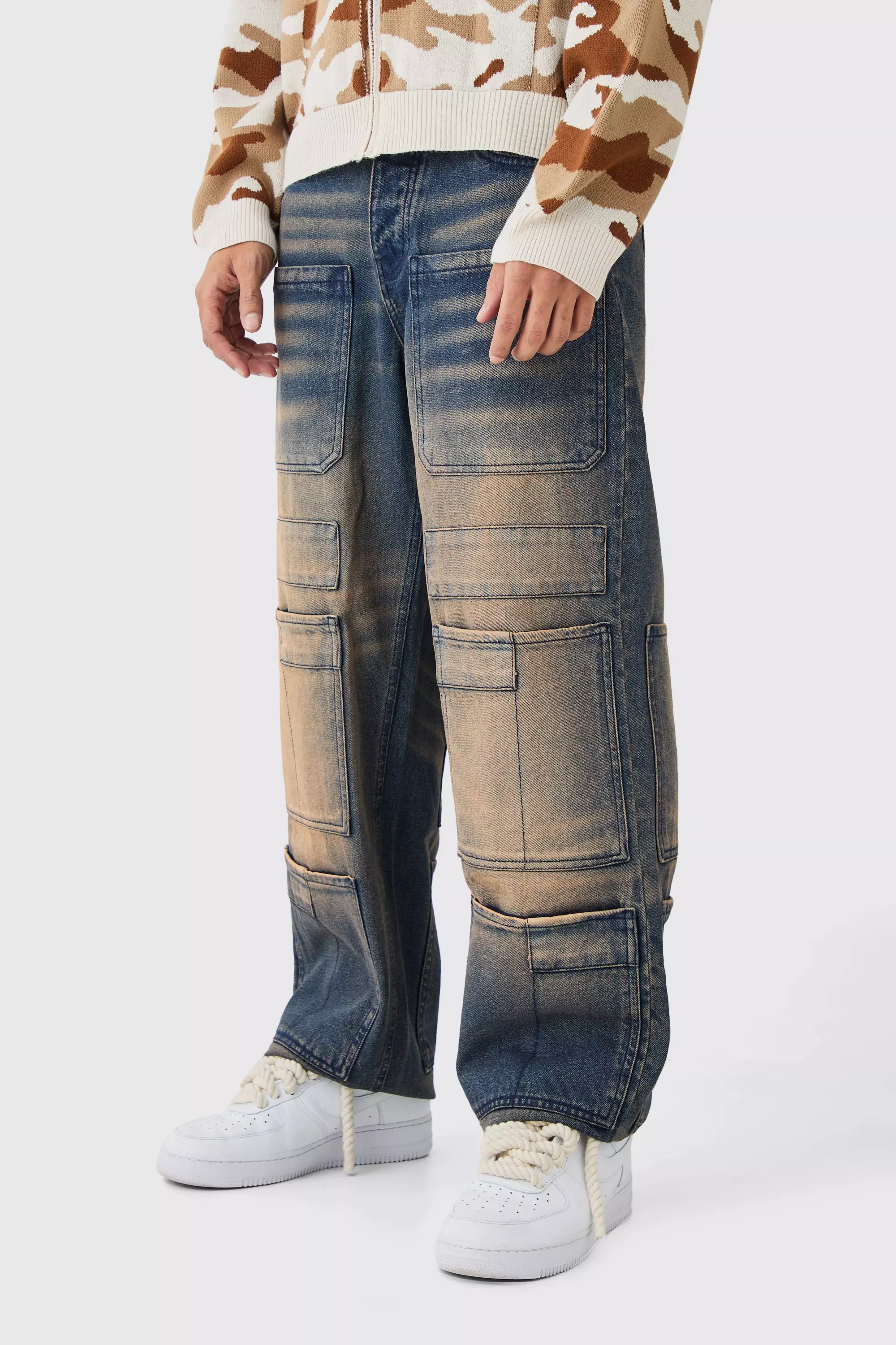 Back Multi-pockets Washed Stars Baggy Jeans for Men and Women Straight Ropa  Hombre Y2k Denim Pants Oversize Casual Trousers