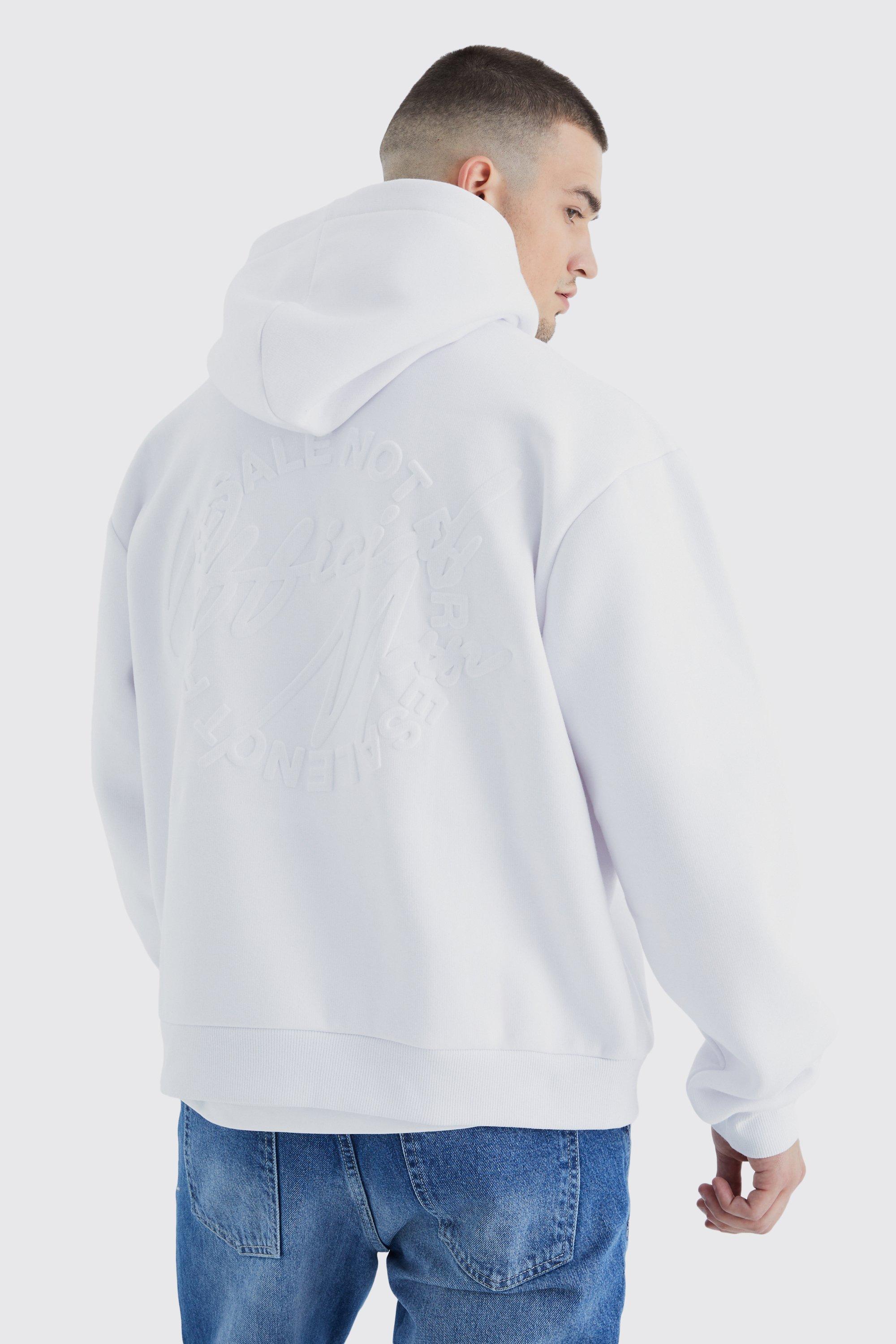 Mens White Tall Official Man Oversized Boxy Embossed Hoodie, White
