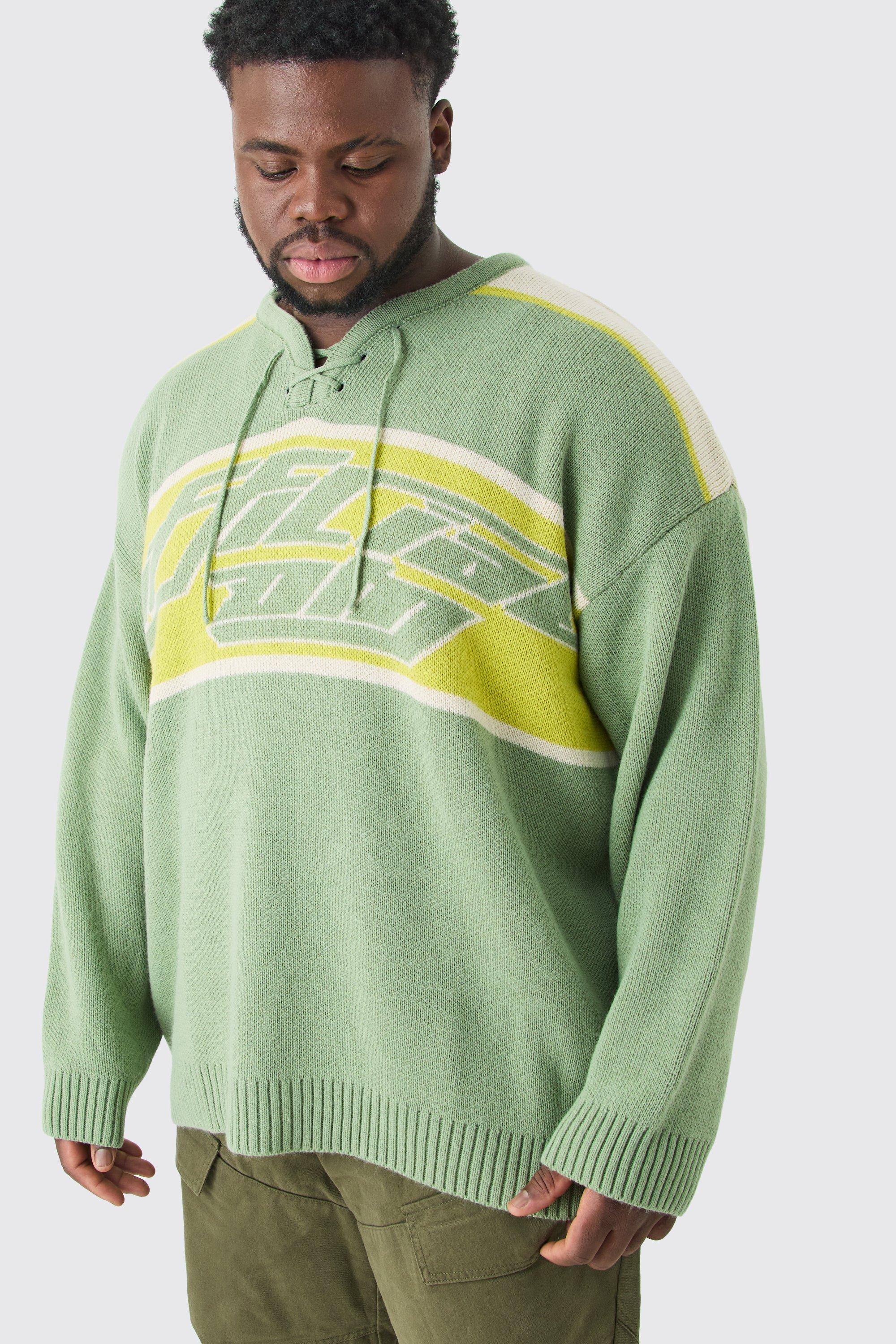 plus oversized knitted hockey top with tie detail homme - vert - xxxl, vert