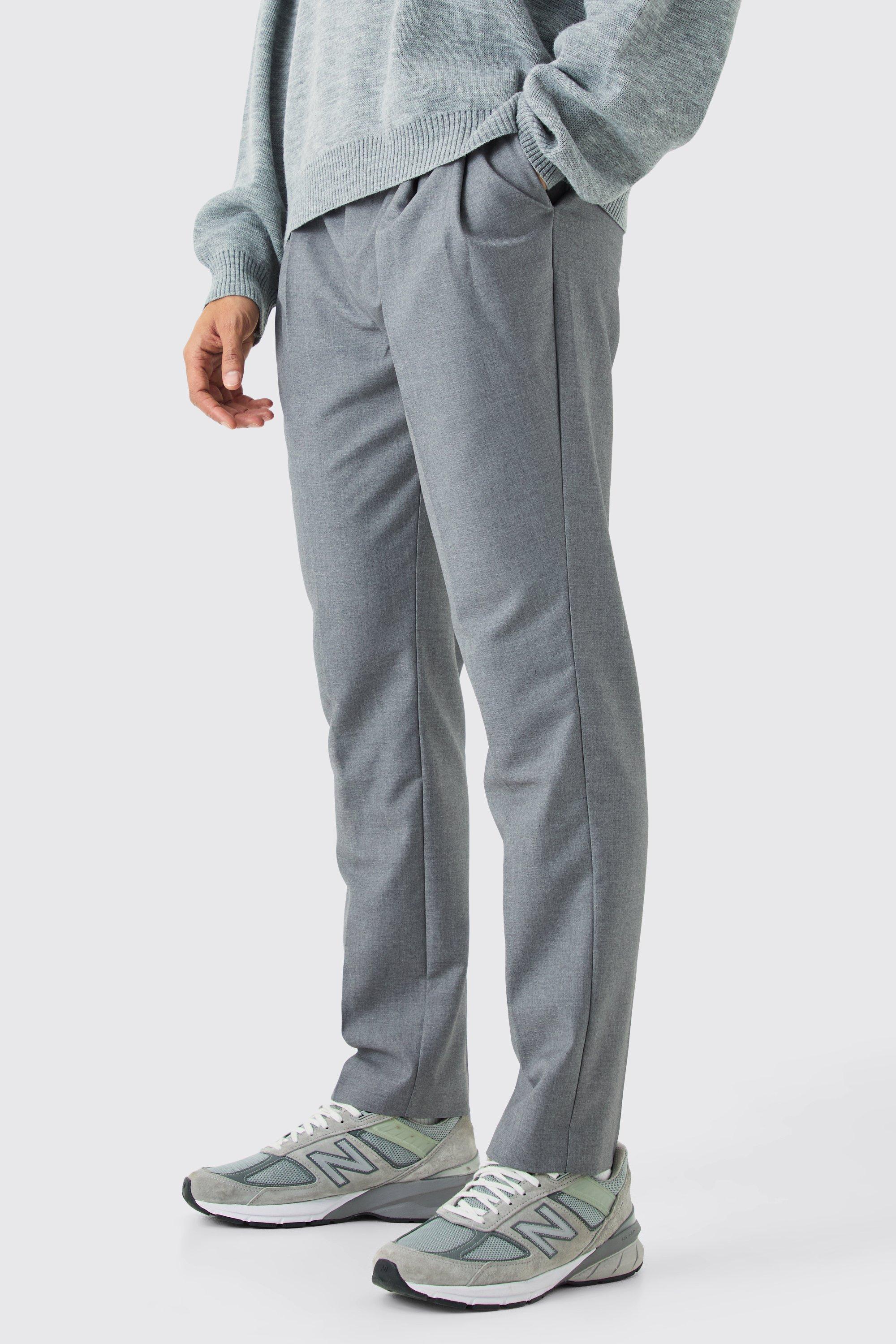 Mens Grey Pleat Front Tailored Straight Leg Trousers, Grey