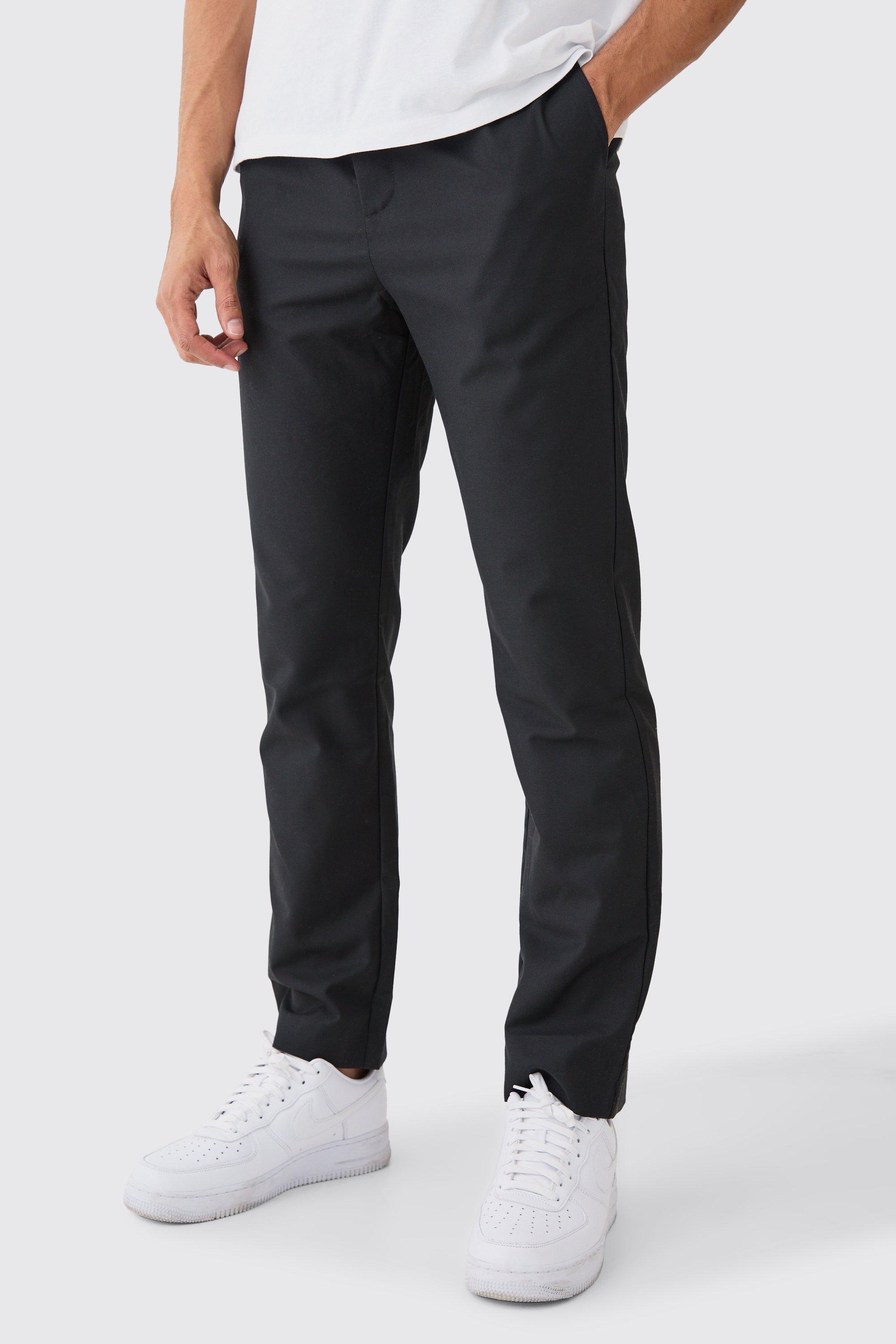 Mens Black Wrap Over Tailored Straight Fit Trousers, Black