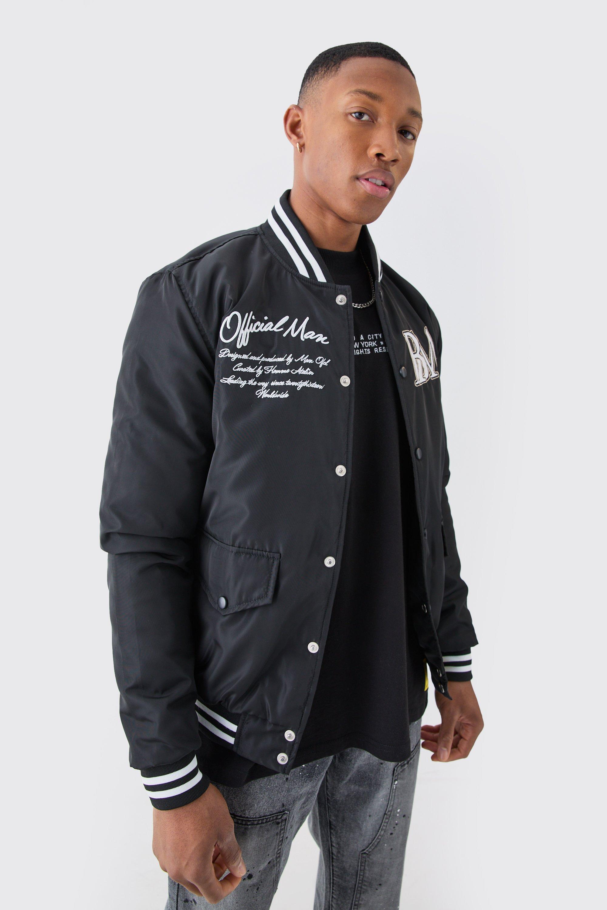 Giacca stile Varsity in nylon con stemmi, Nero