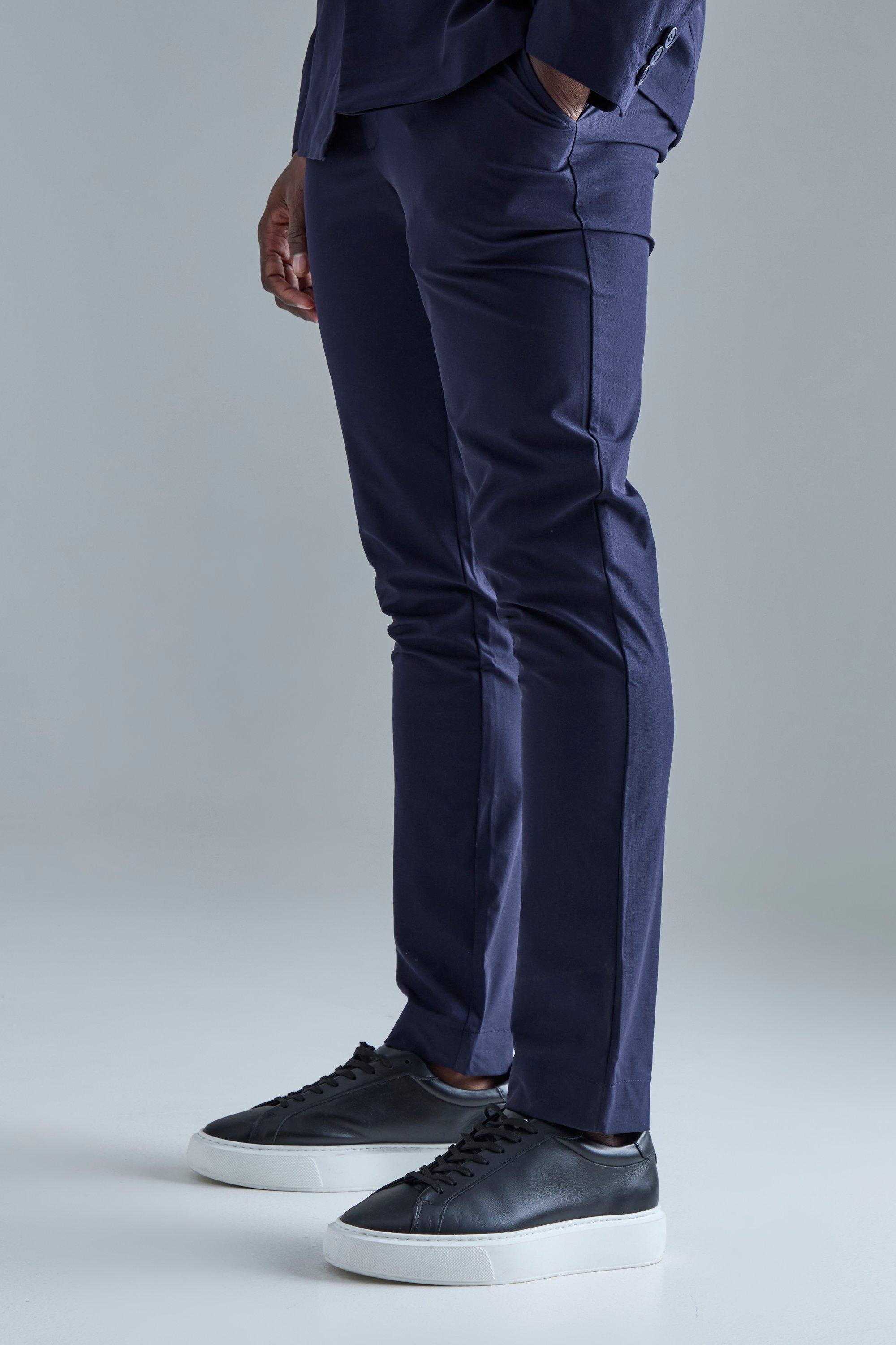 Mens Navy Stretch Tailored Slim Fit Trousers, Navy