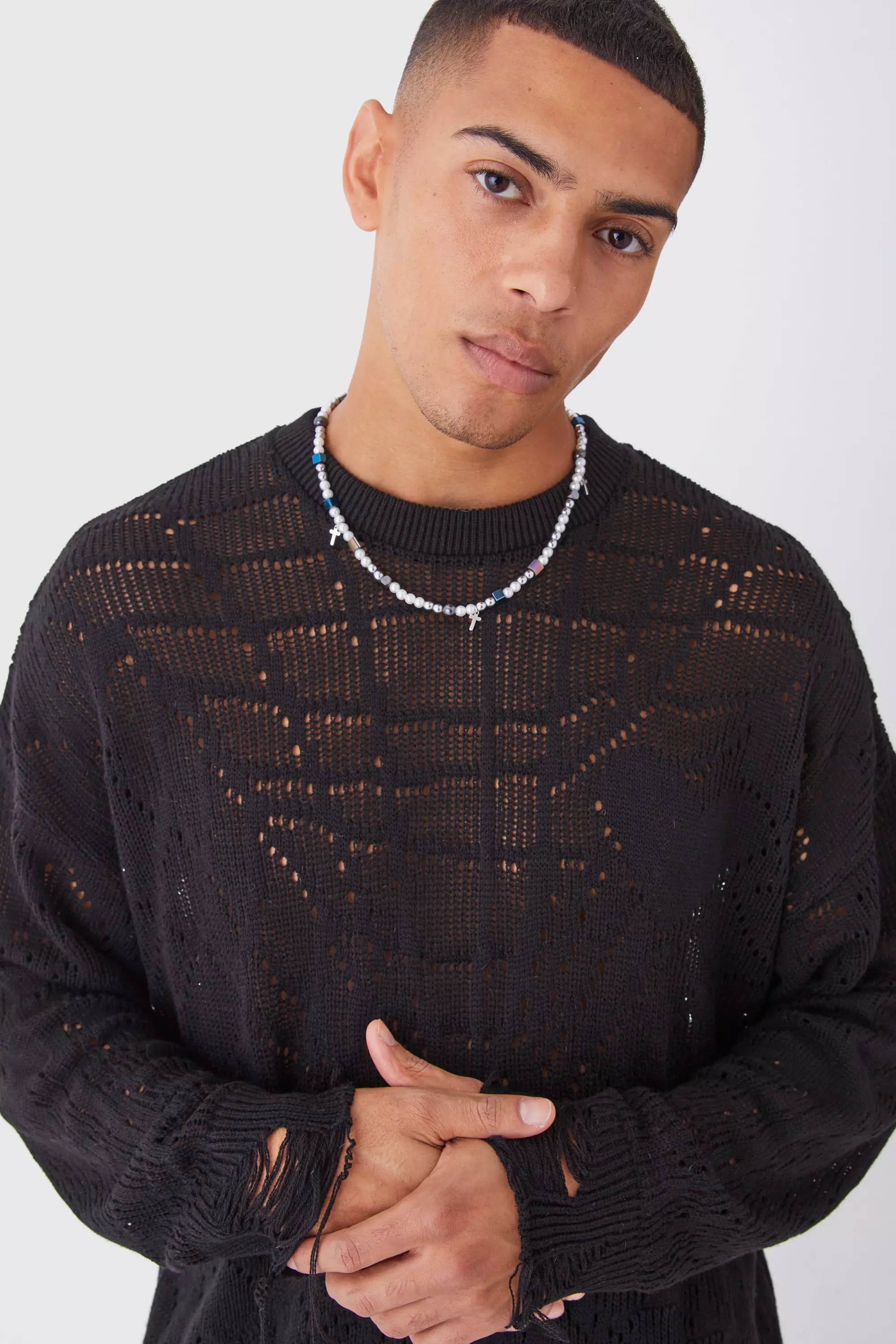 Black open knit jumper sale