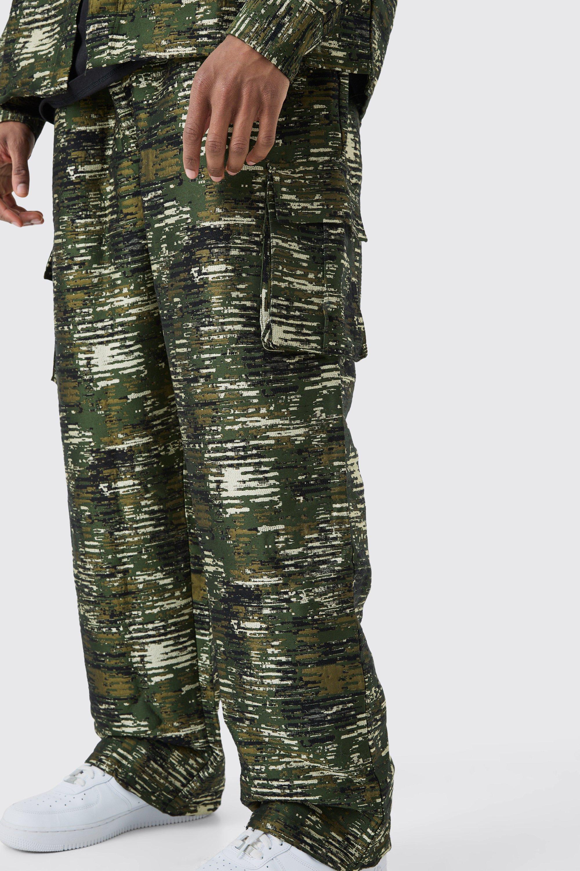 Mens Multi Tall Textured Camo Relaxed Cargo Trouser, Multi