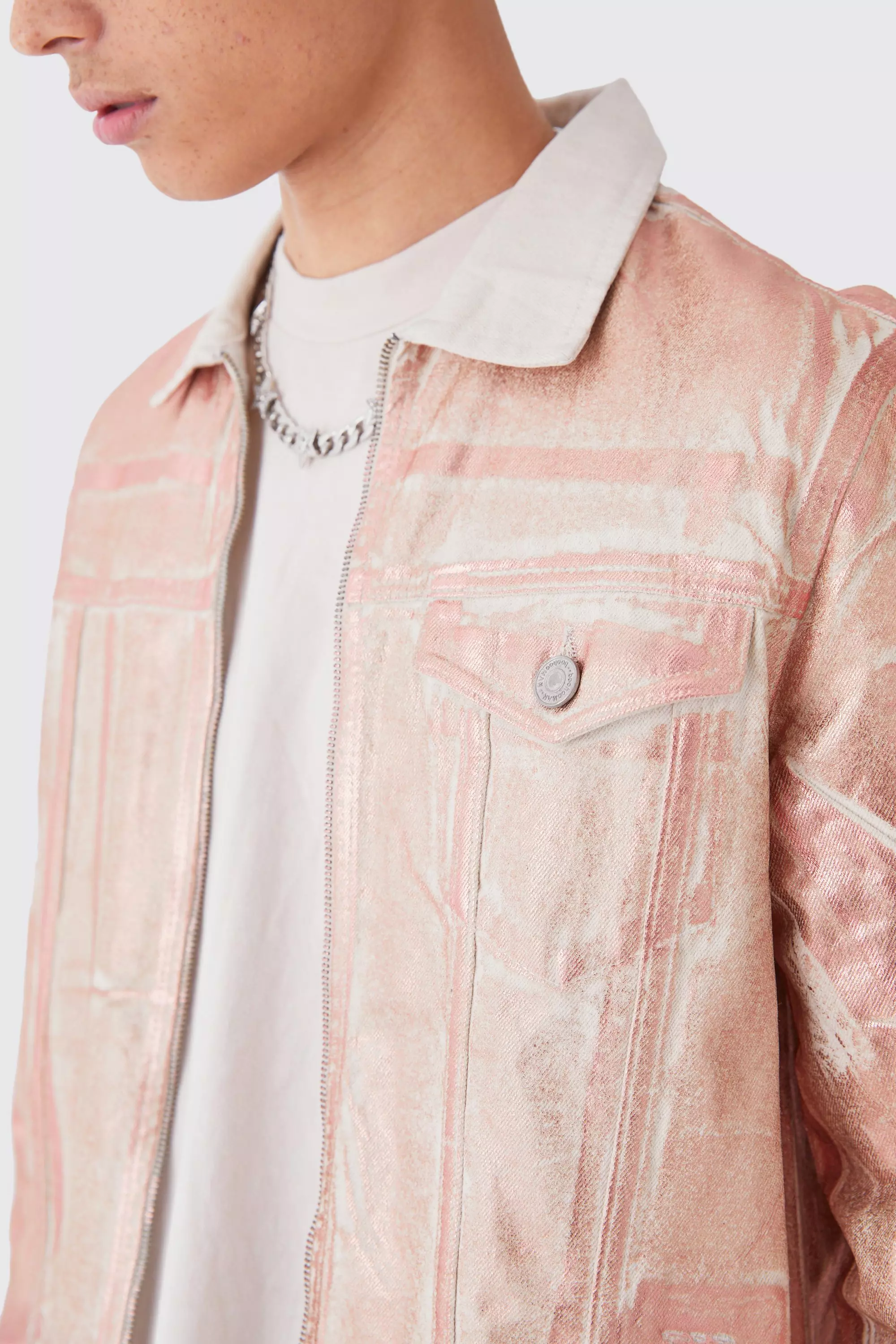 Metallic jean outlet jacket