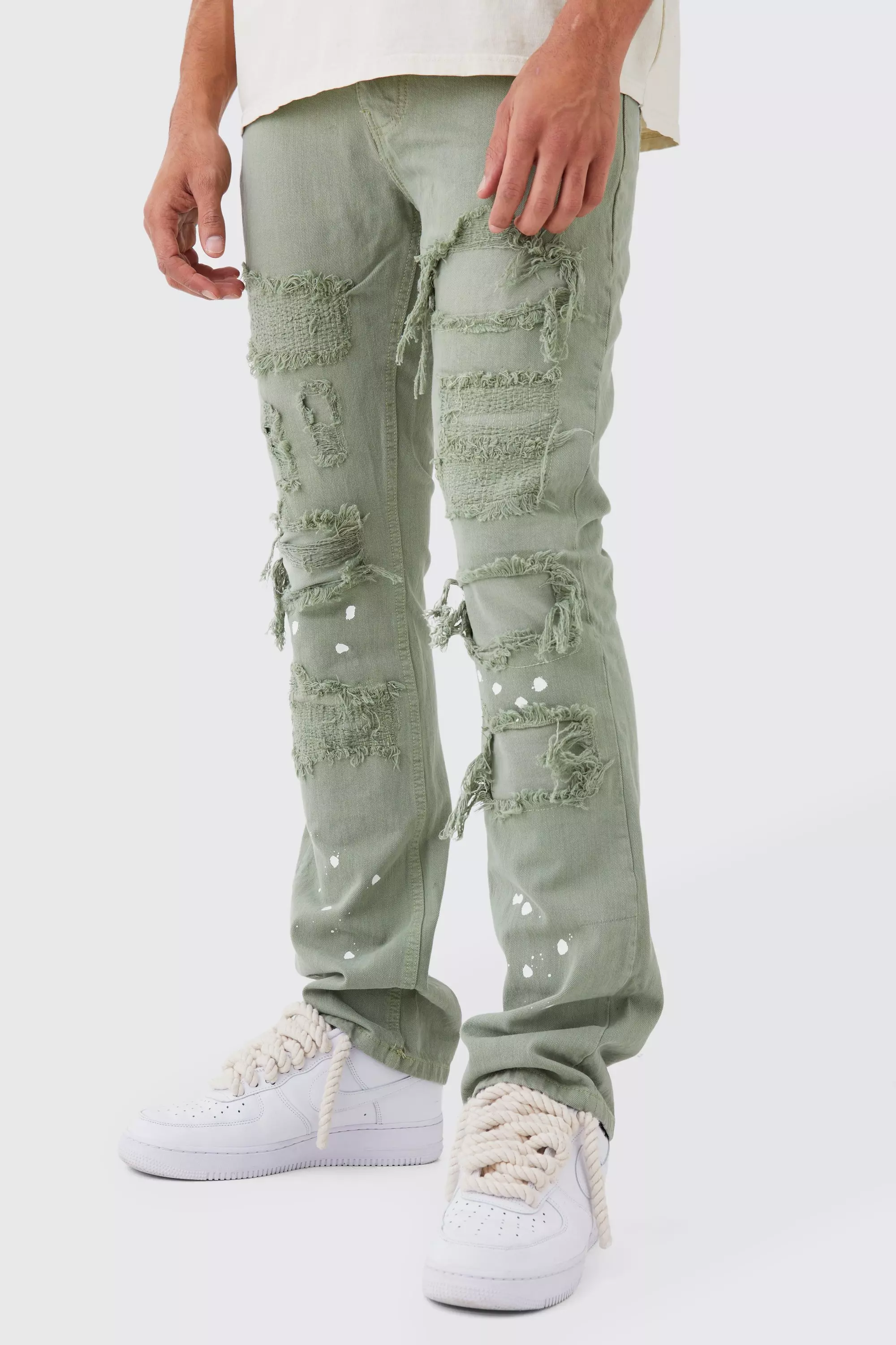 Bleached ripped hot sale jeans mens