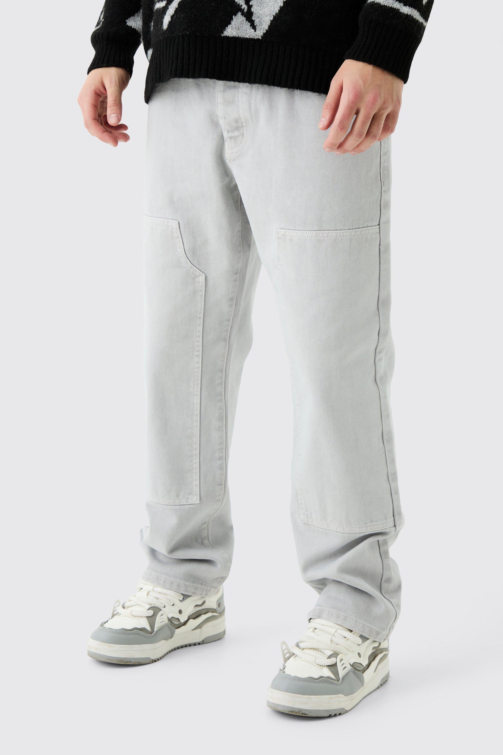 Image of Jeans rilassati in denim rigido sovratinti stile Carpenter, Grigio
