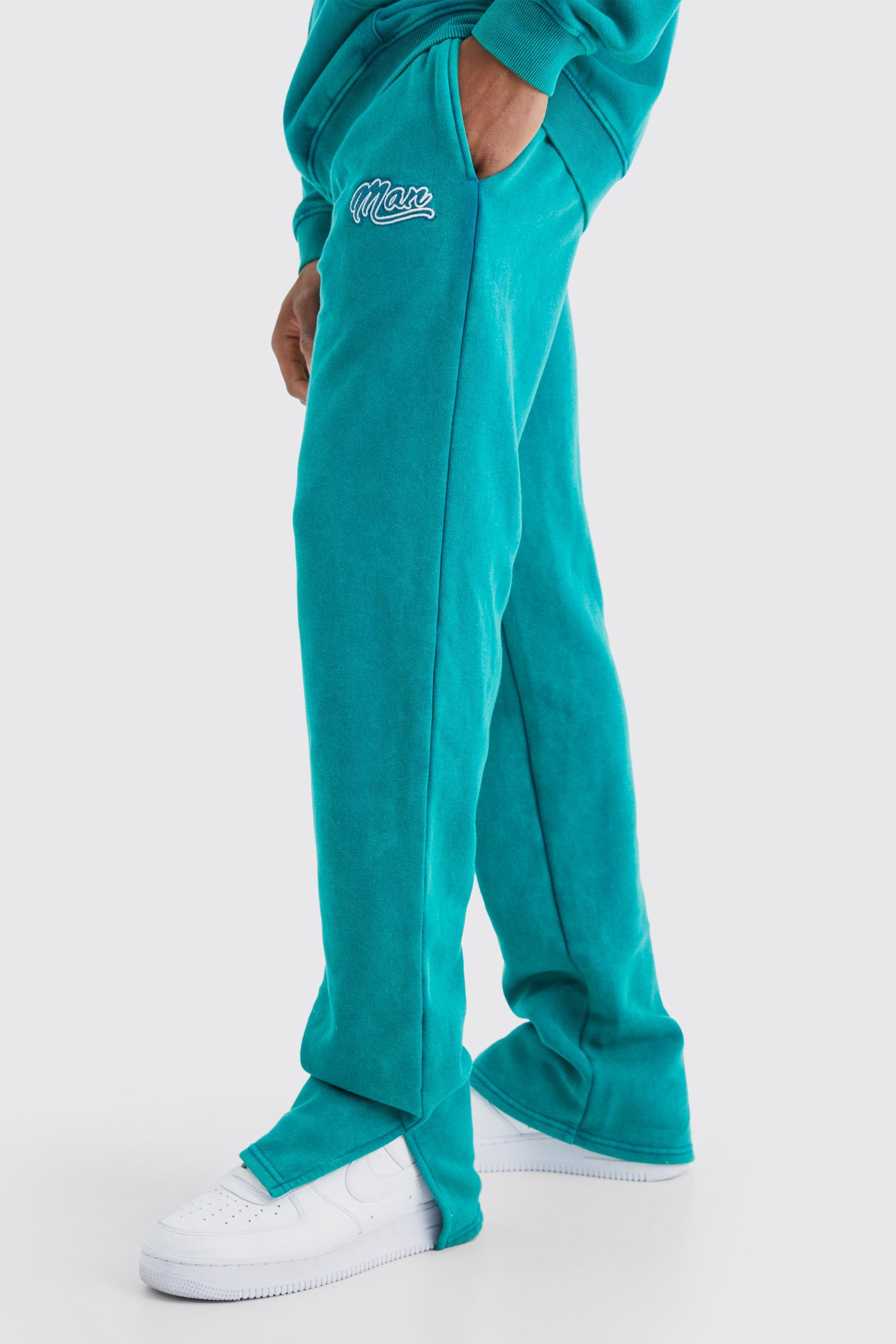 Image of Pantaloni tuta Man in lavaggio acido con spacco sul fondo, Verde