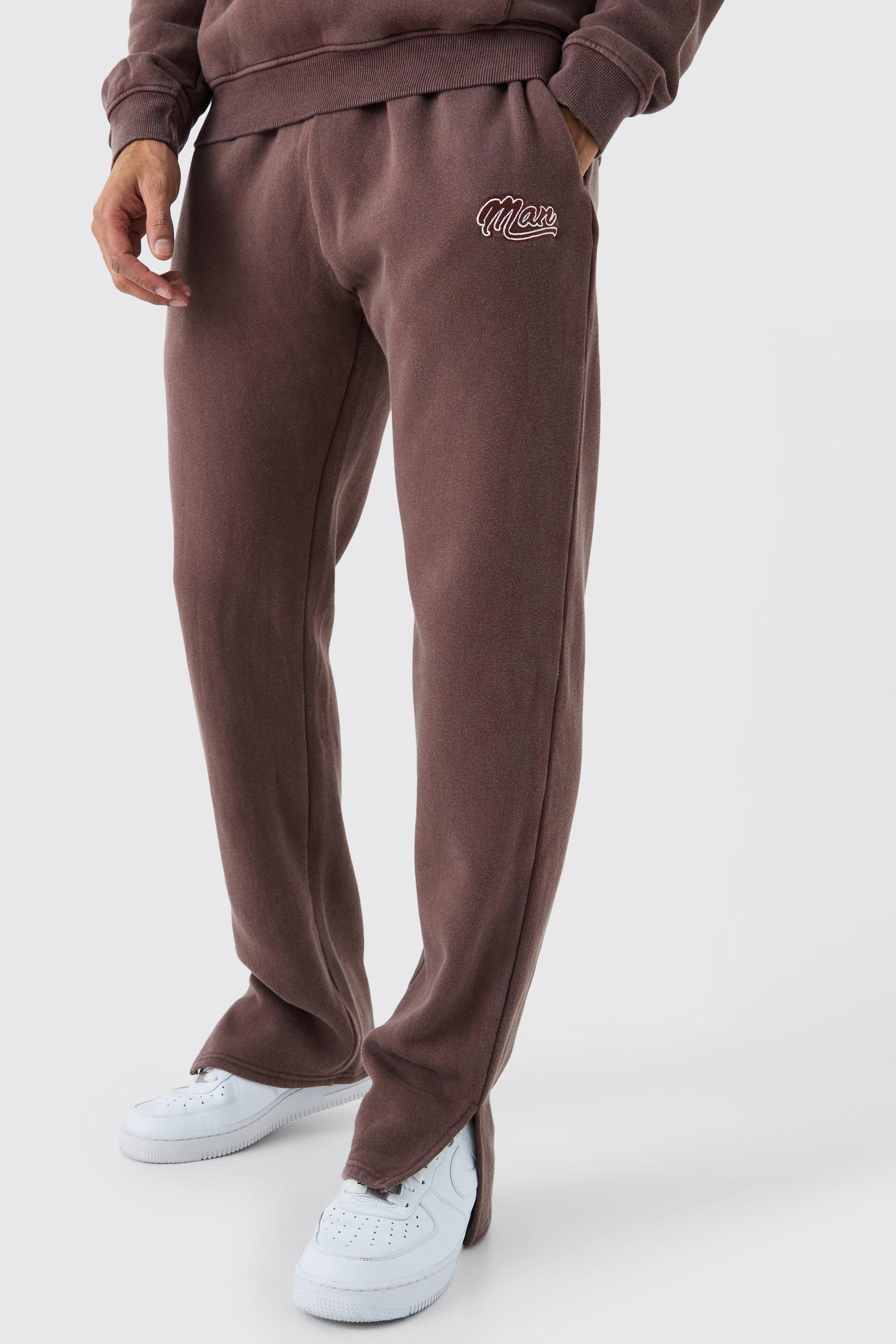 Image of Pantaloni tuta Man Fit slavati con spacco sul fondo, Brown