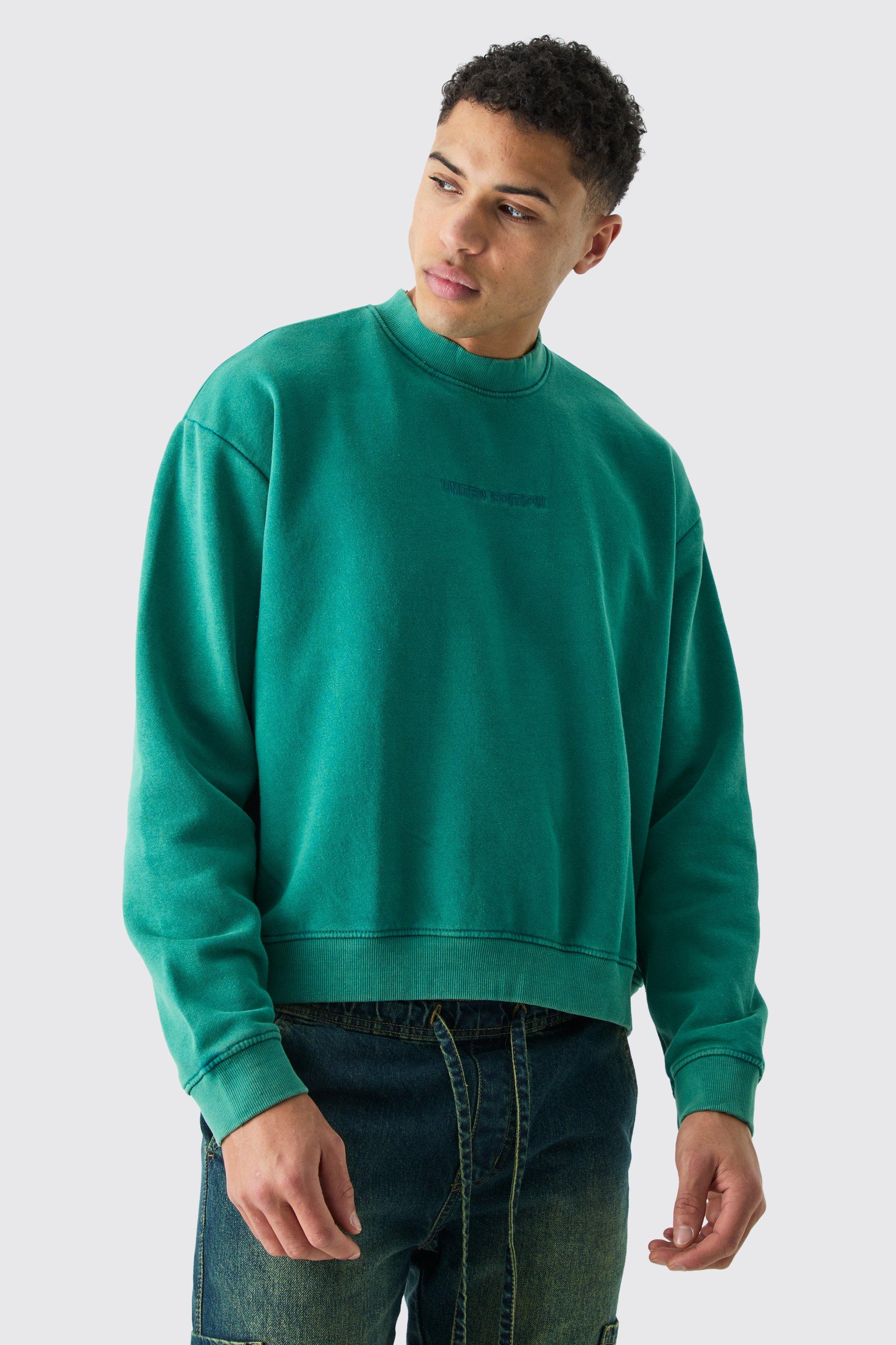 Mens Green Oversized Limited Boxy Washed Sweatshirt, Green