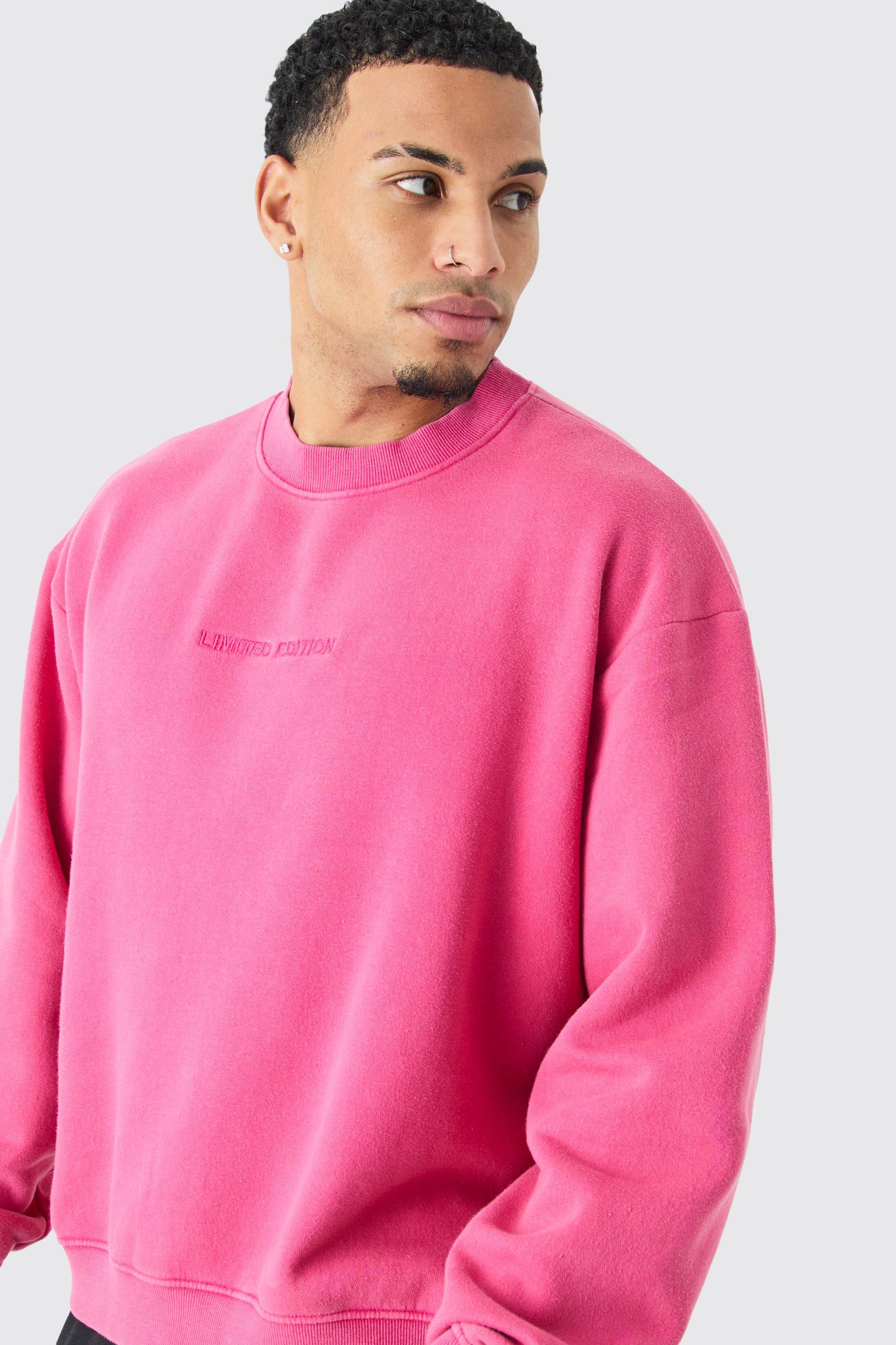 Mens Pink Oversized Limited Boxy Washed Sweatshirt, Pink