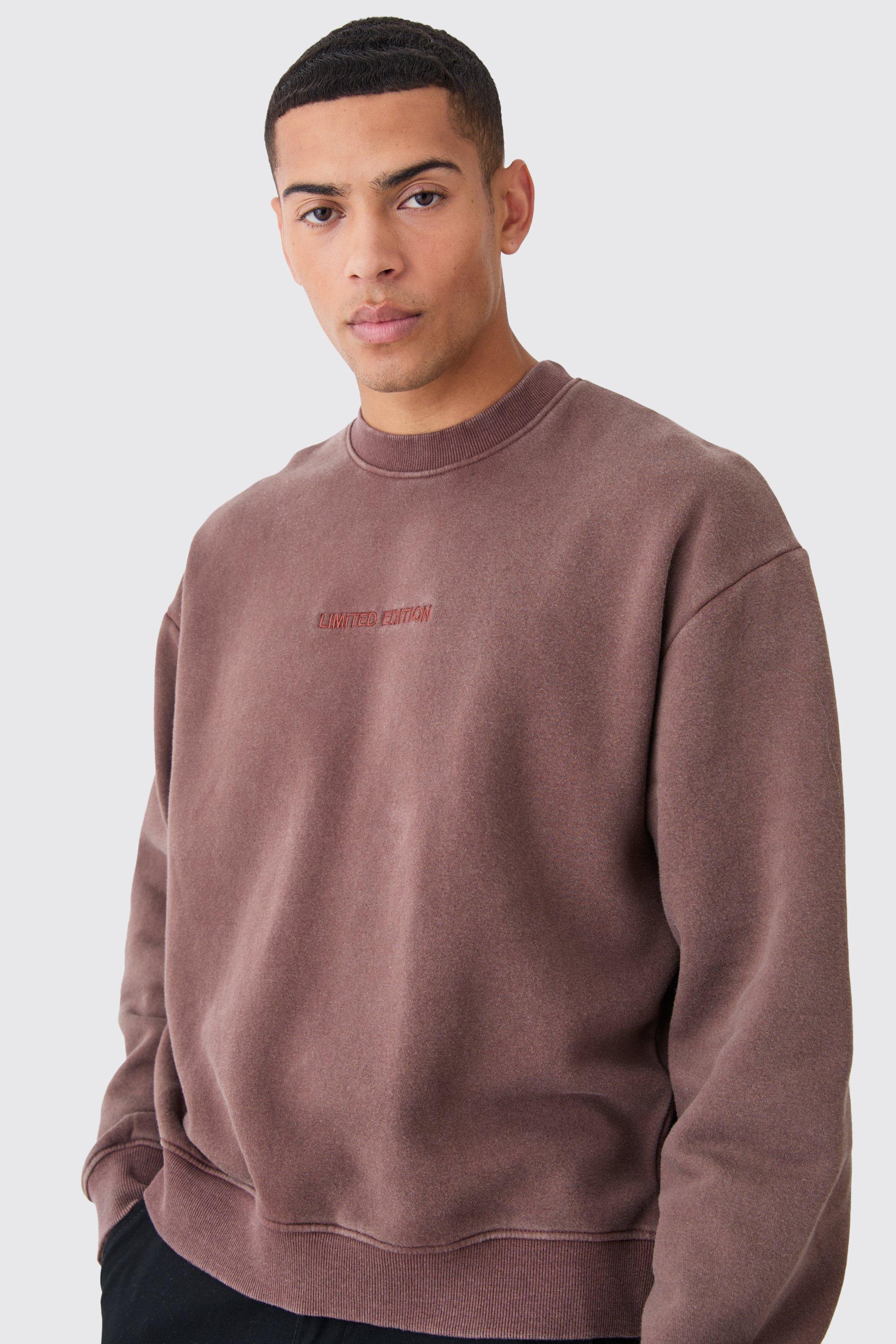 Mens Brown Oversized Limited Boxy Washed Sweatshirt, Brown
