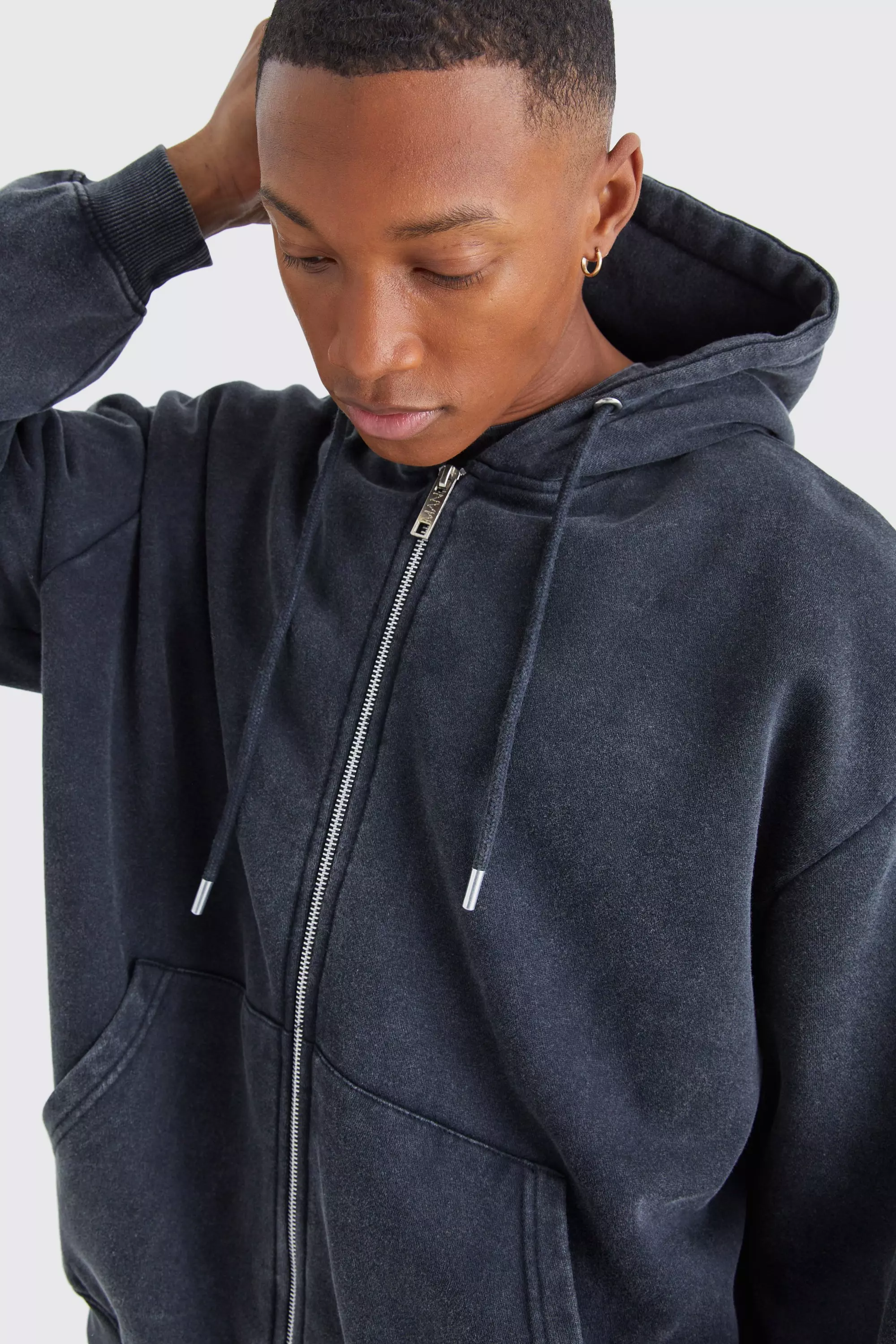 Dark grey oversized zip best sale up hoodie